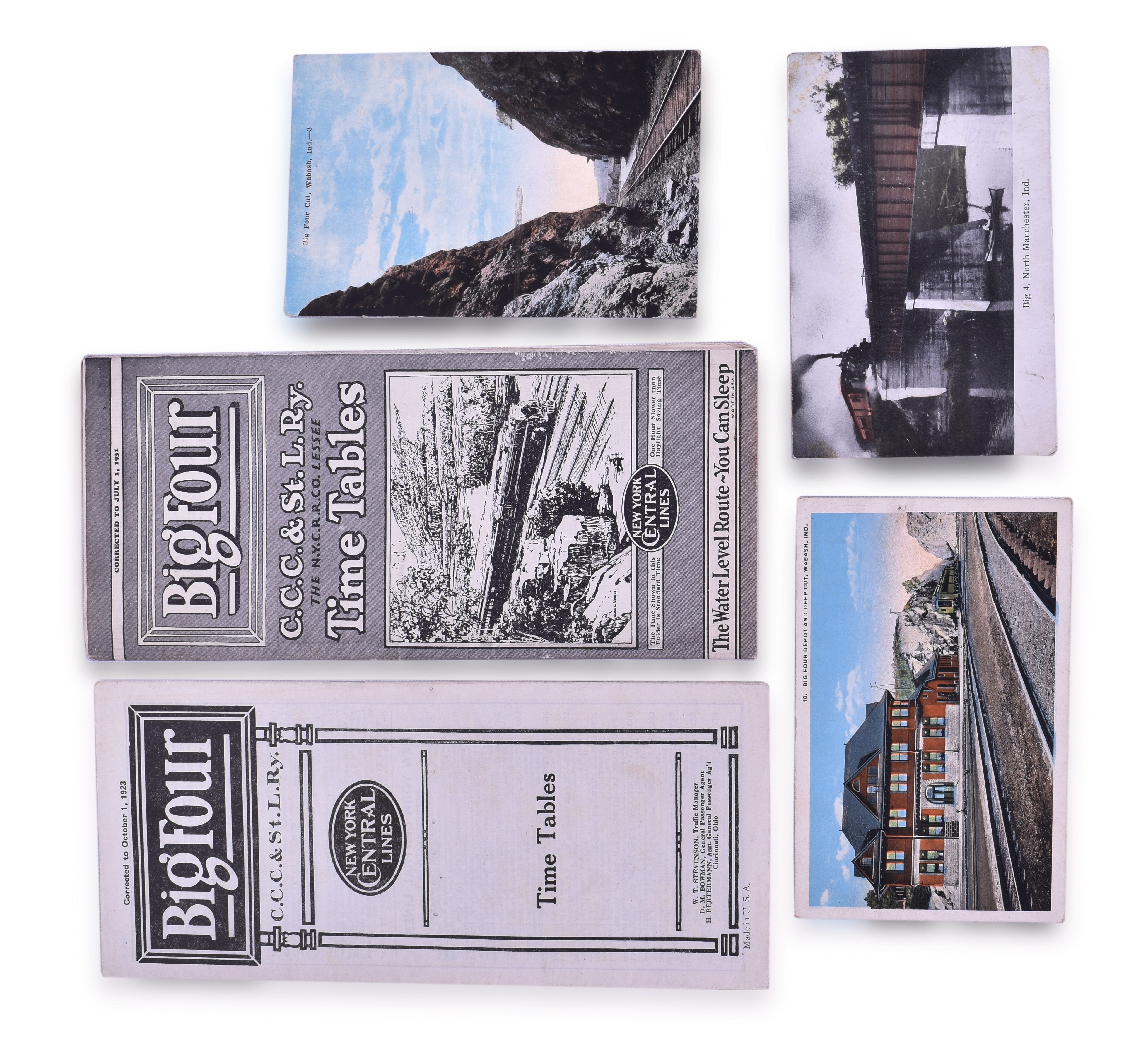 2555 - New Your Central Lines C.C.C. & St. L Ry. Railroad Timetables & Indiana Postcards thumbnail