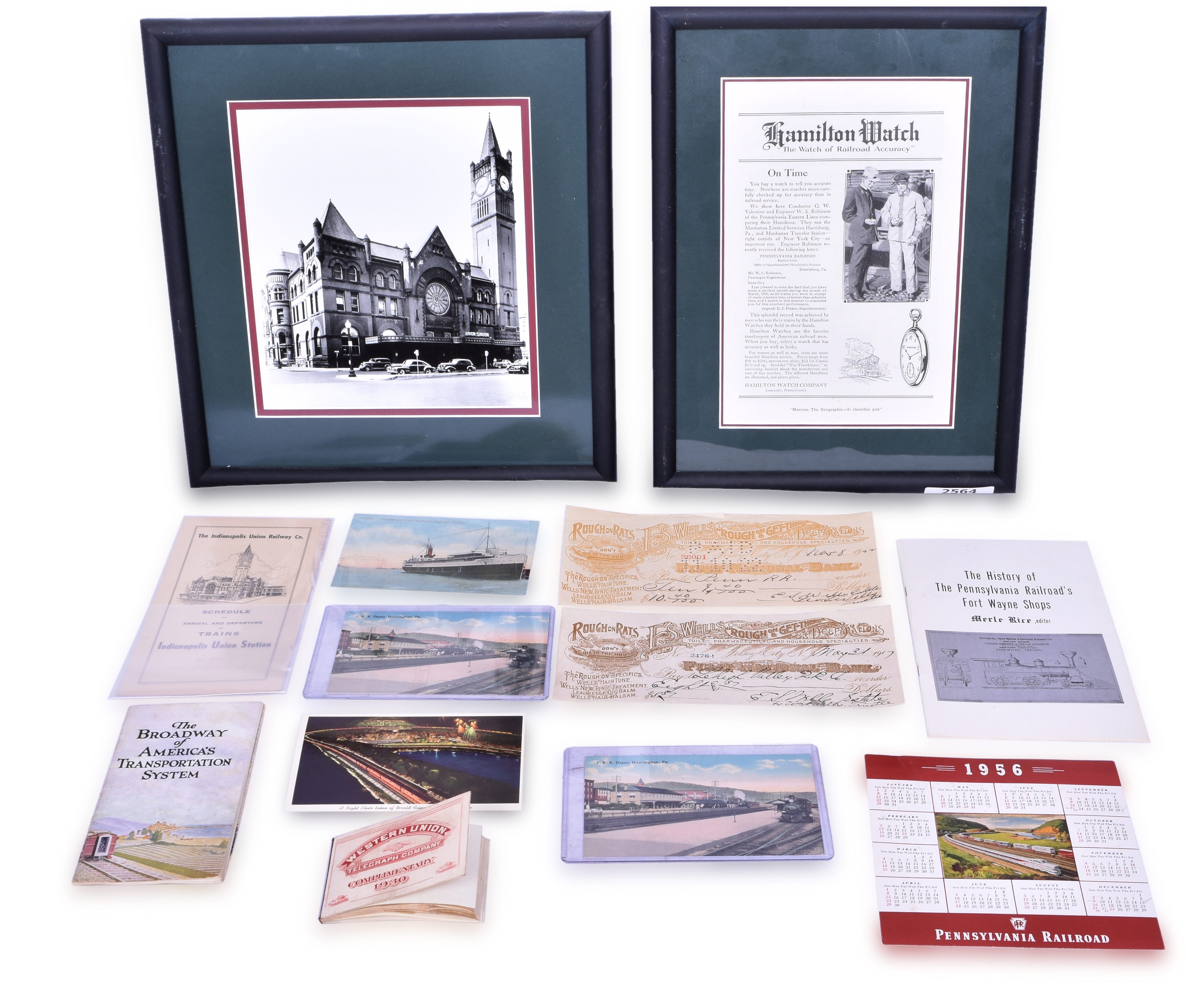 2564 - Indianapolis Union Station, Hamilton Watch, and Pennsylvania Railroad Paper and Photo Lot thumbnail