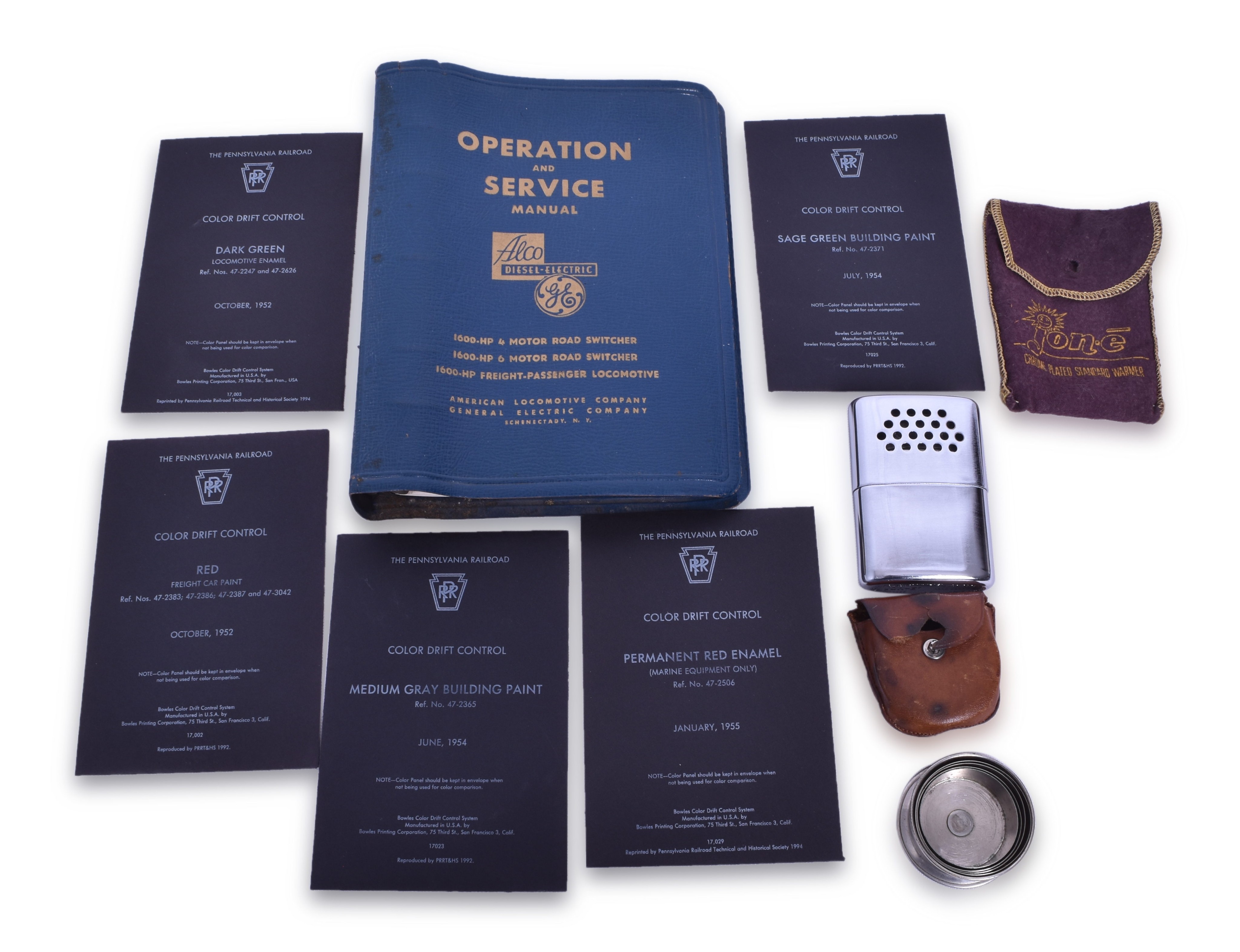 2566 - Pennsylvania Railroad Alco 1600 HP Locomotive Manual, Pennsylvania Repro Color Drift Cards, Jon-E Pocket Warmer, etc. thumbnail