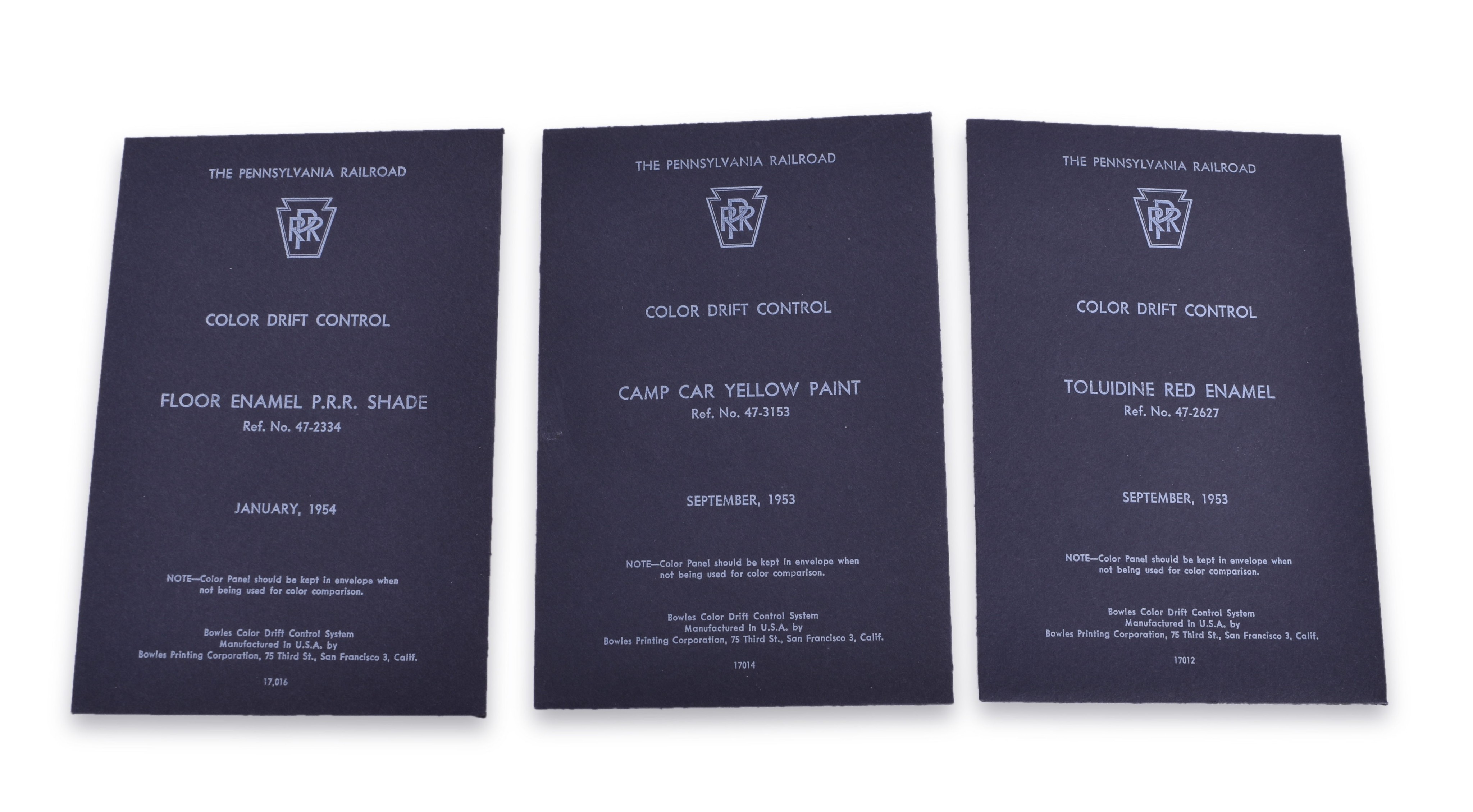 2568 - Three ORIGINAL Pennsylvania Railroad Color Drift Control Cards thumbnail