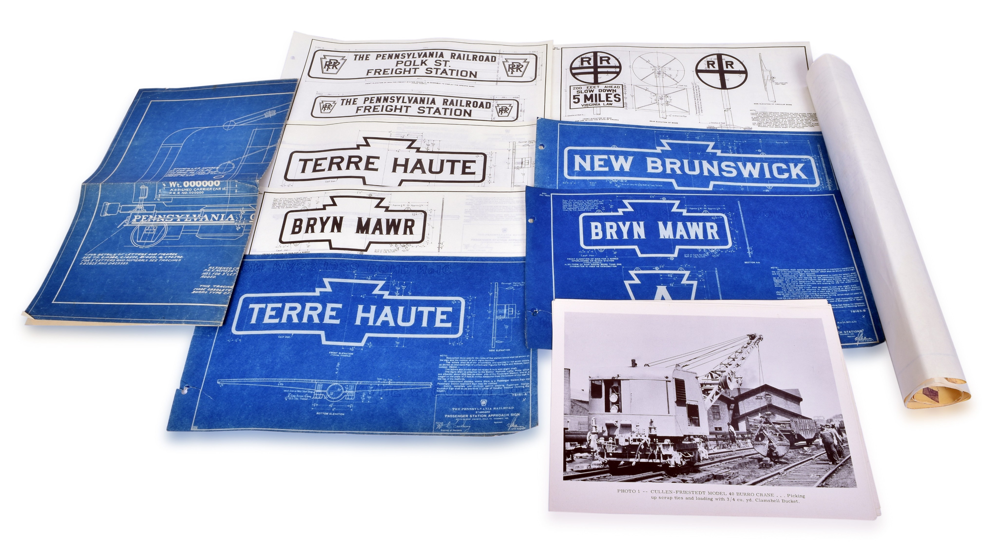 2571 - Pennsylvania Railroad Cast Iron Station Sign Diagrams, M1A Locomotive Front Step Blue Print, etc. thumbnail