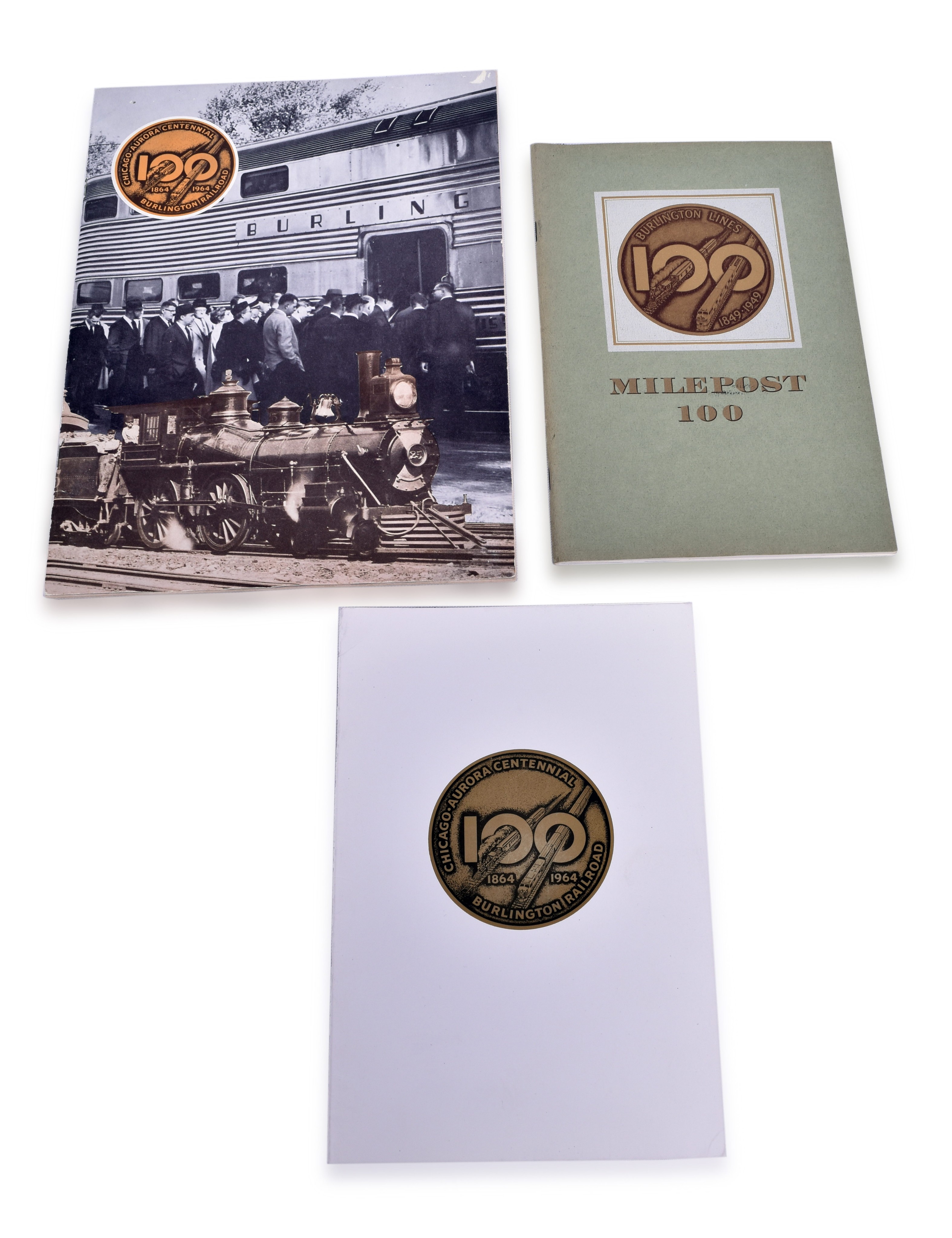 2593 - Burlington Lines & Burlington Railroad Chicago-Aurora Centennial 100 Years Booklet, Book - R.C. Overton & Greater Aurora Chamber of Commerce Menu thumbnail