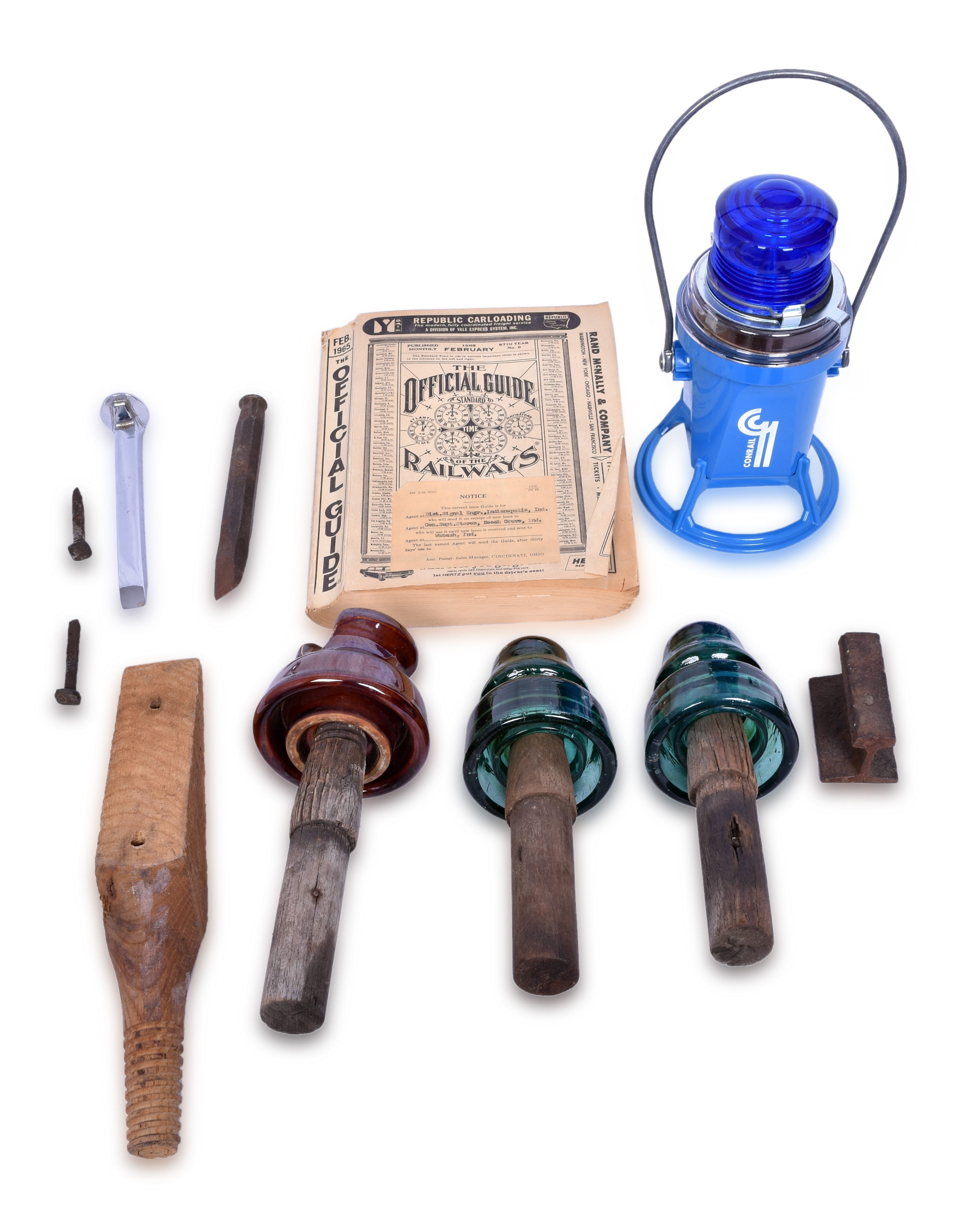 2594 - Mixed Lot of Railroadiana - Conrail Lantern, 1965 Guide of the Railways, Glass Insulators, etc. thumbnail