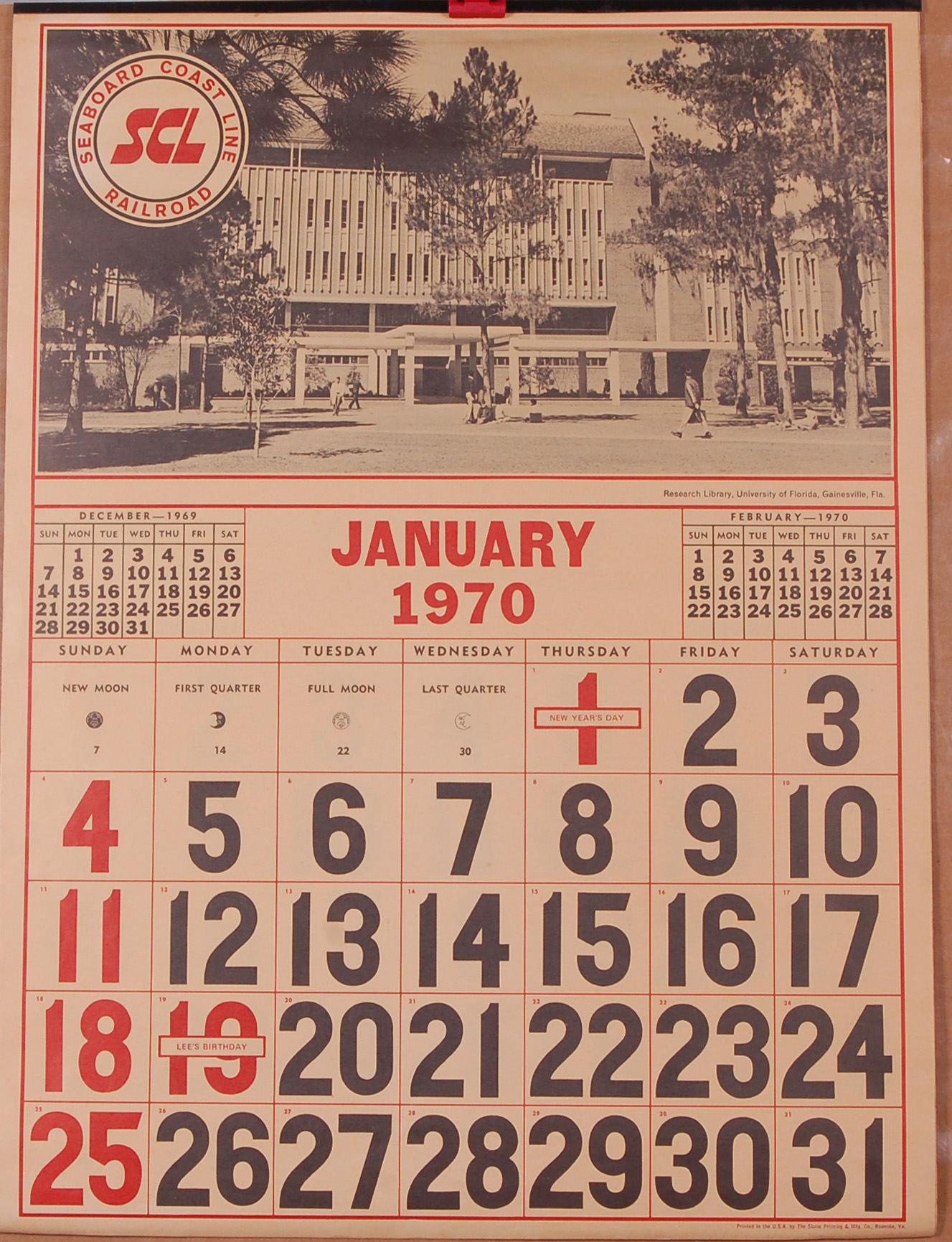 15 - Seaboard Coast Line Railroad 1970 Calendar - Unused thumbnail