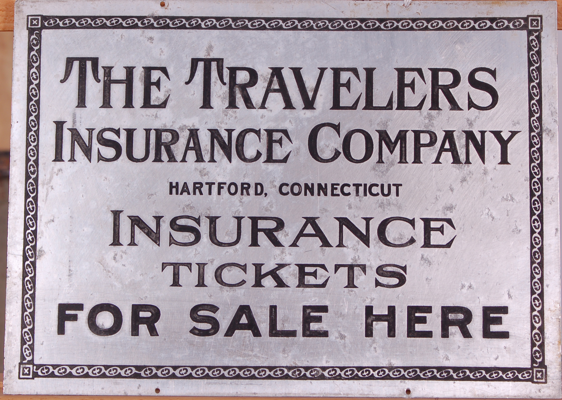 18 - Travelers Insurance metal railroad ticket sign thumbnail