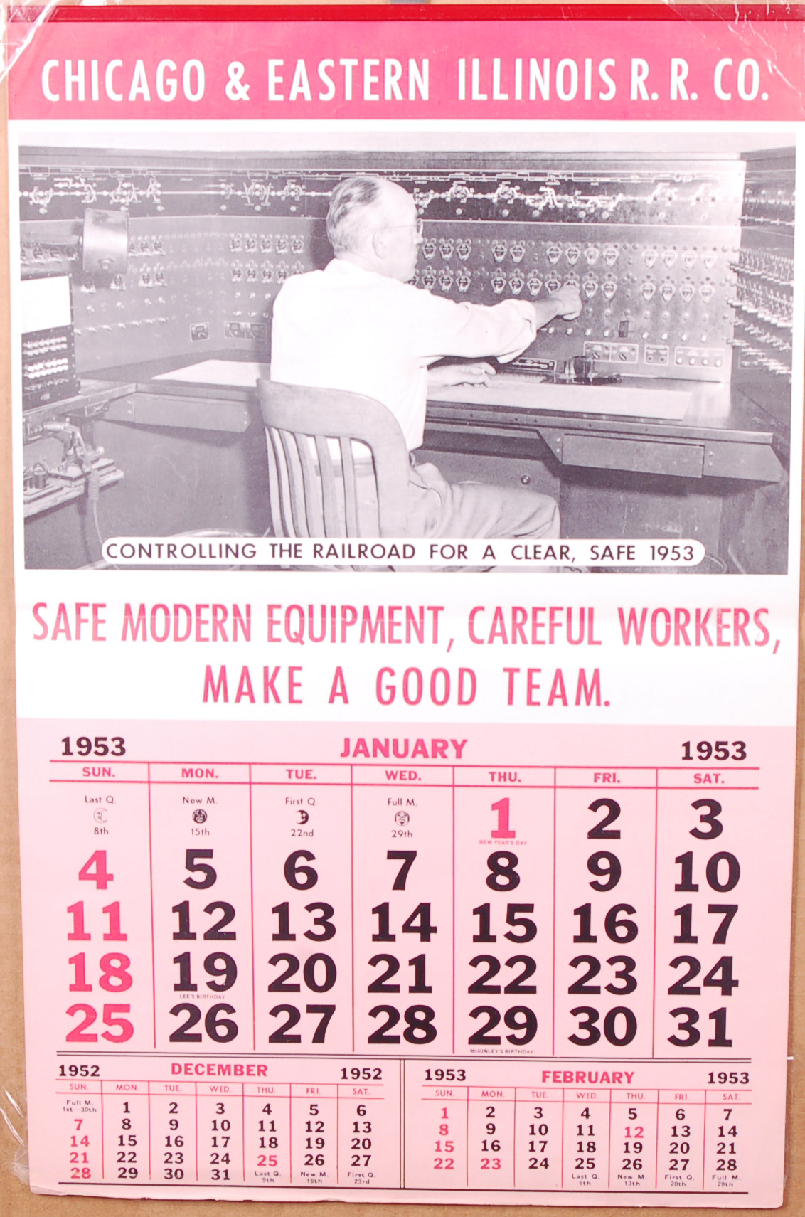 24 - Unused 1953 Chicago and Eastern Illinois Railroad Safety Calendar thumbnail
