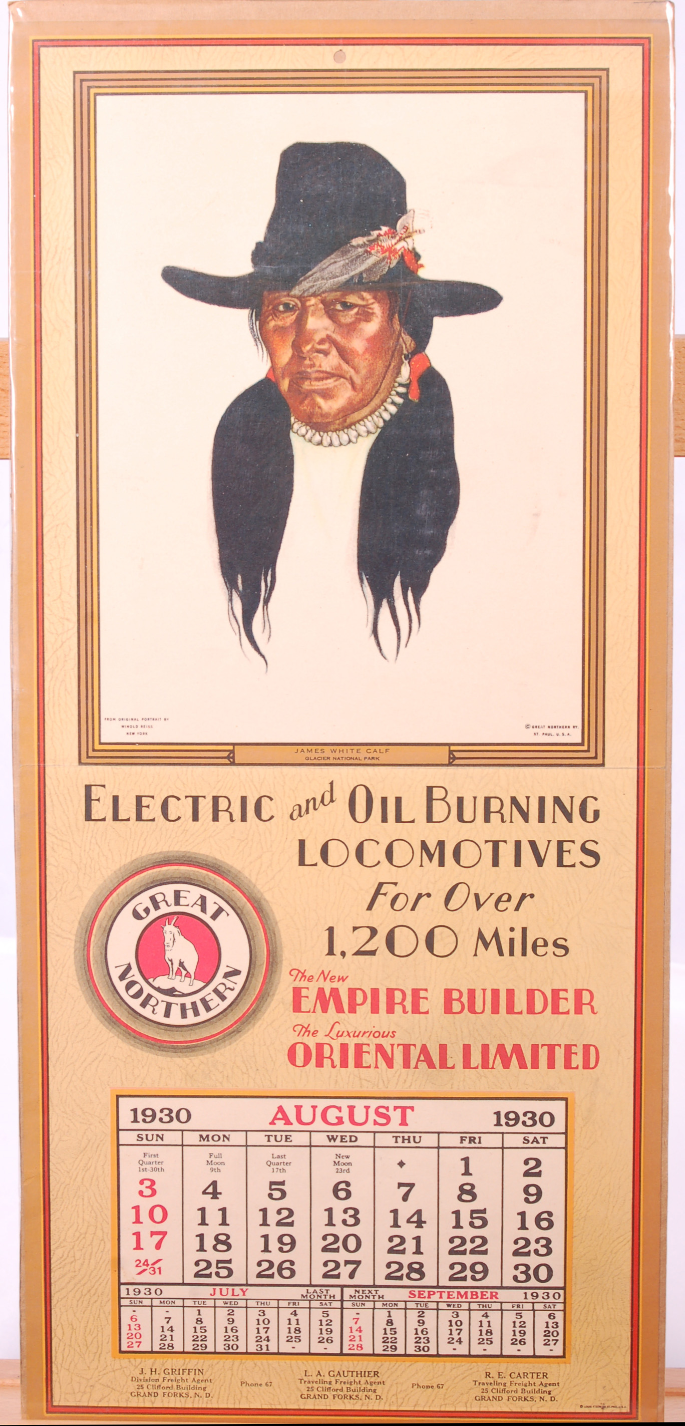 25 - August 1930 Great Northern Railroad Calendar page - Like new thumbnail