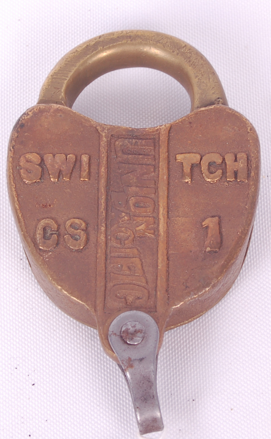 32 - Union Pacific Railroad brass heart shaped switch lock thumbnail