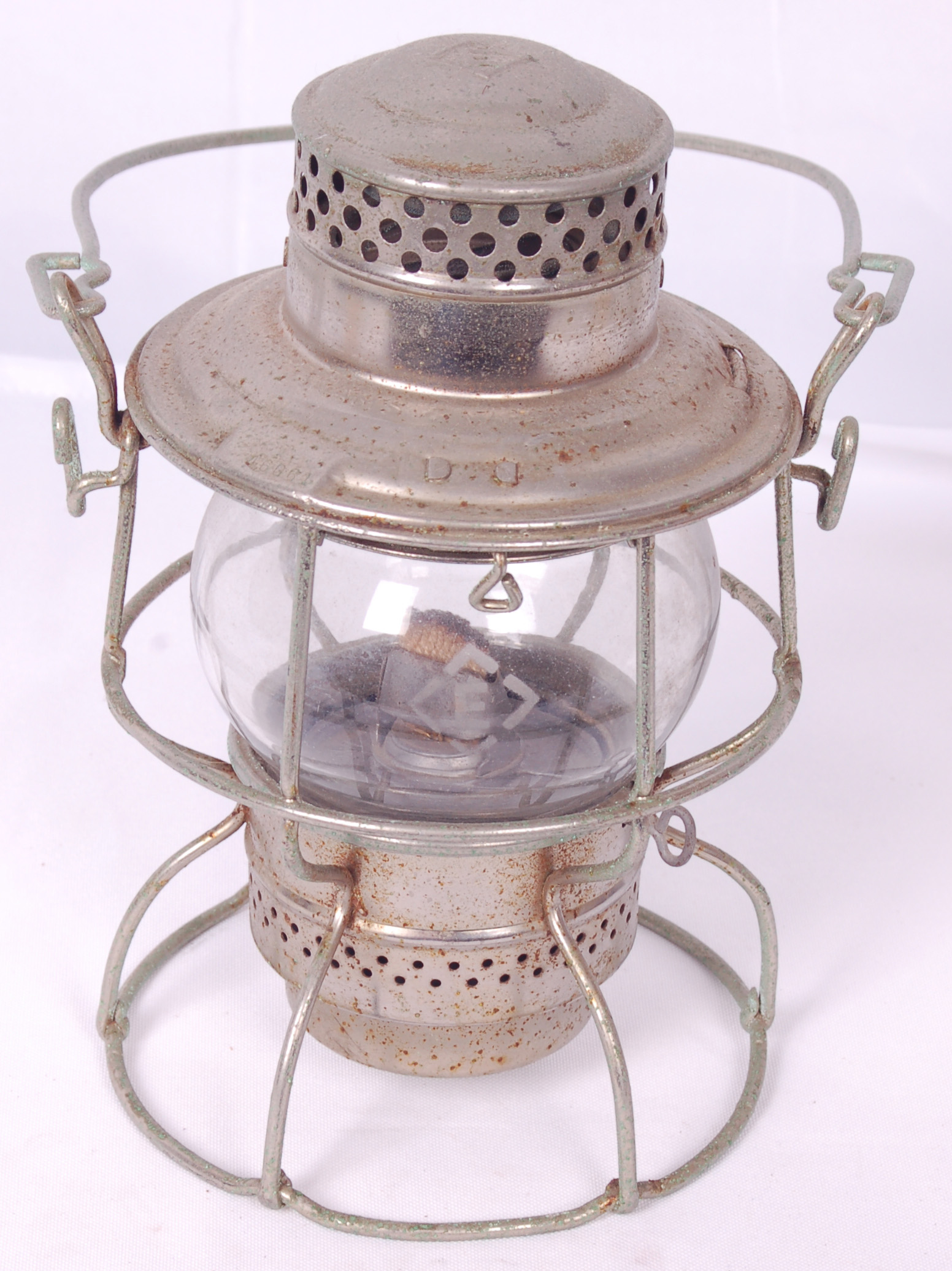 38 - Adams & Westlake Erie clear globe lantern with logo embossed top and logo etched globe thumbnail