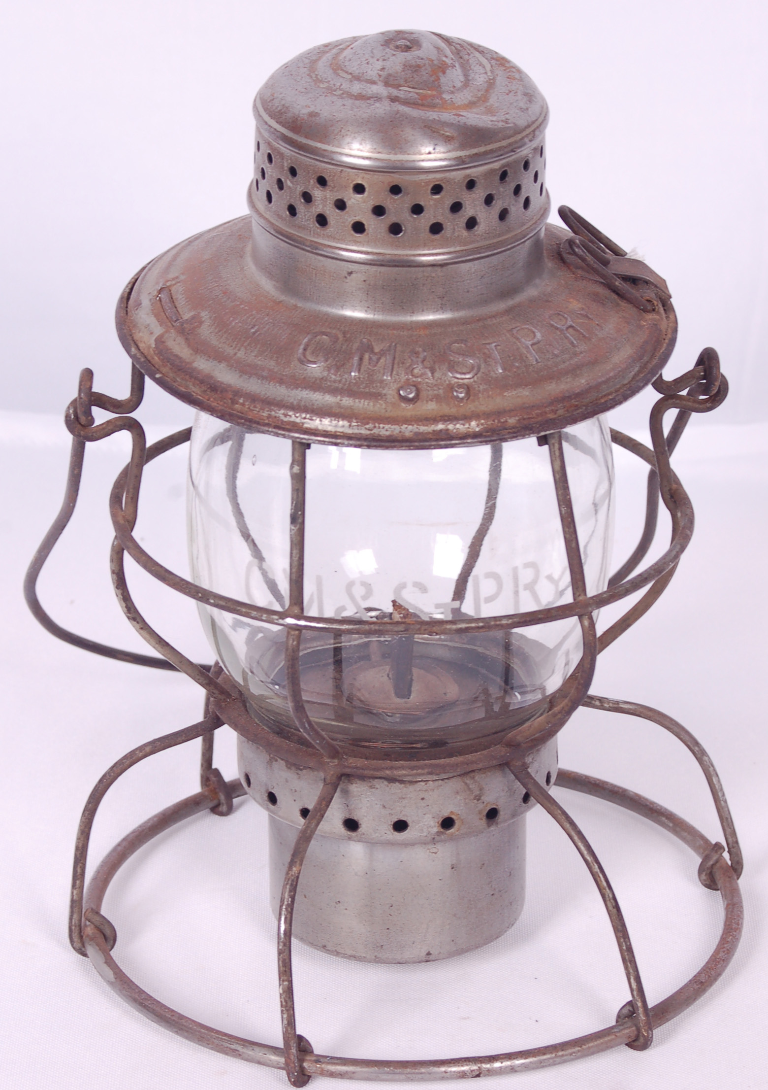 47 - Handland Milwaukee Road Railroad lantern with etched clear globe thumbnail