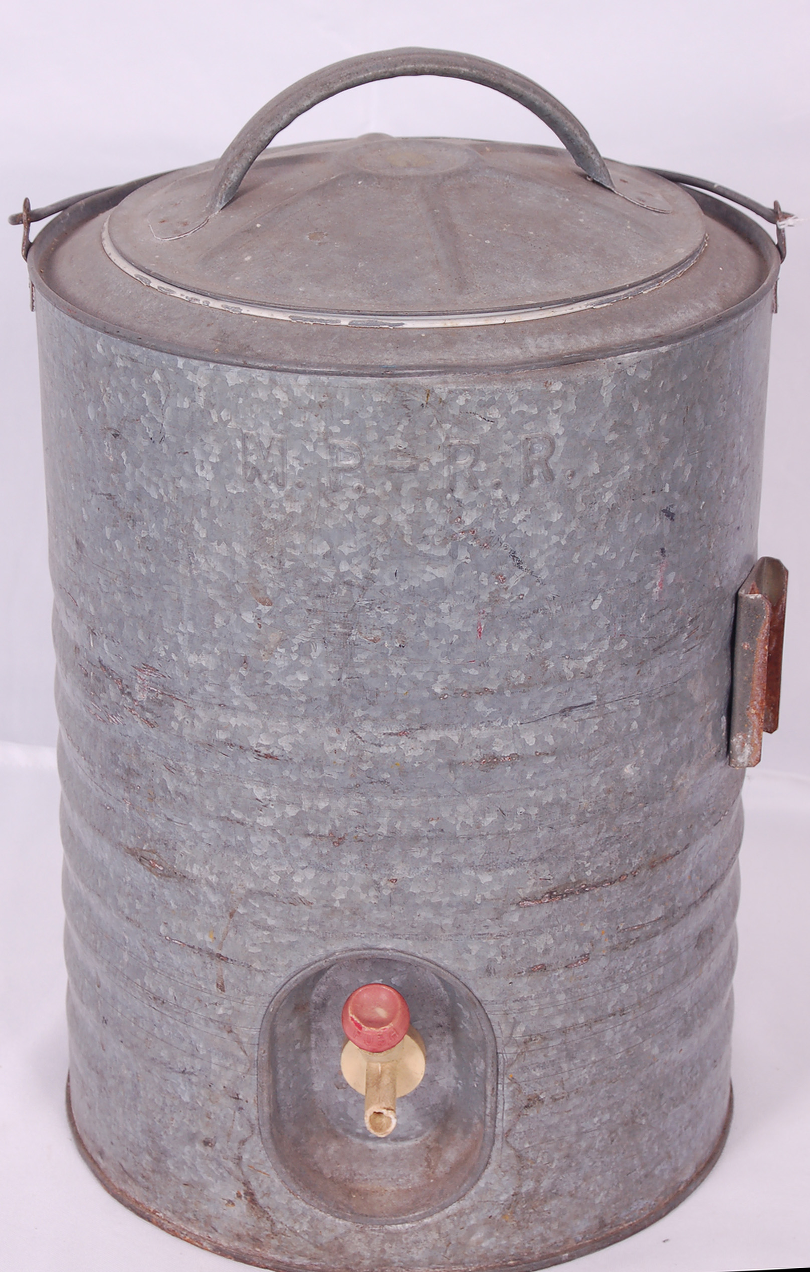 50 - Missouri Pacific Railroad galvanized water cooler w/ spout - embossed thumbnail
