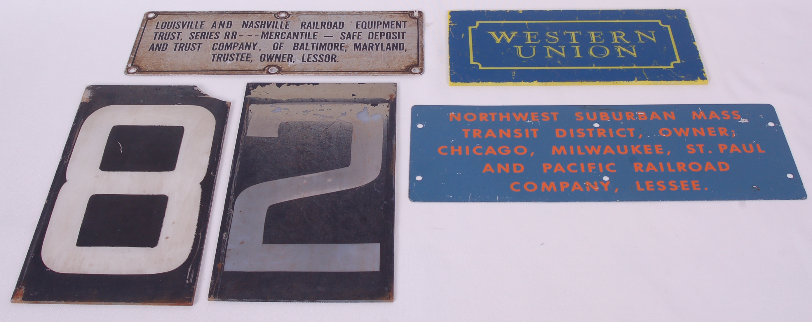 52 - Railroad signs and number boards - Western Union, L&N Trust Plate, Milwaukee Road Trust Plate thumbnail