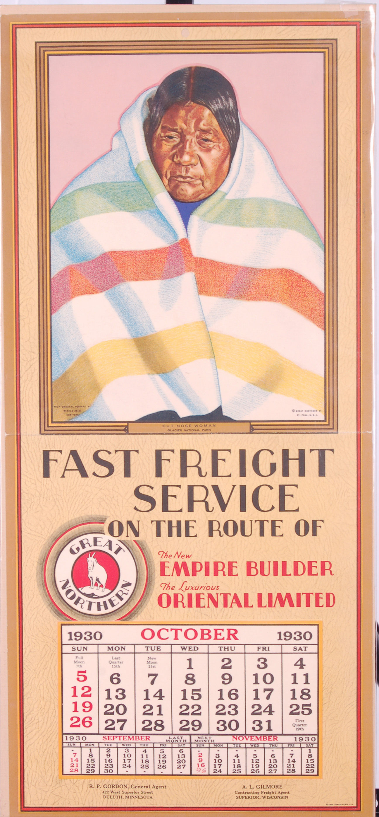 54 - Great Northern Railway October 1930 Fast Freight Service calendar sheet thumbnail