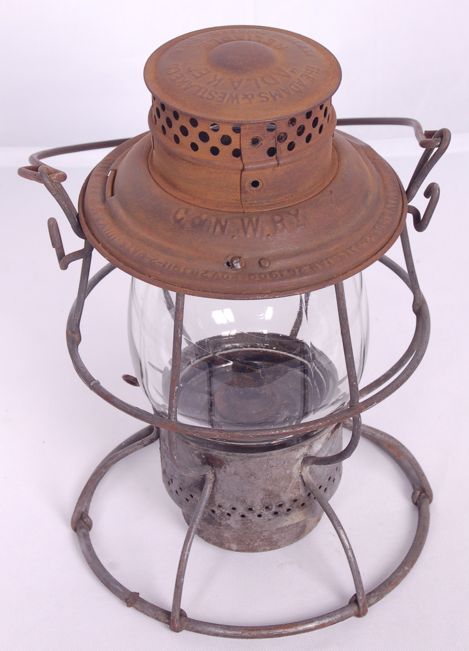 82 - Adlake Reliable Chicago and Northwestern Railroad Lantern w/ Clear Globe thumbnail
