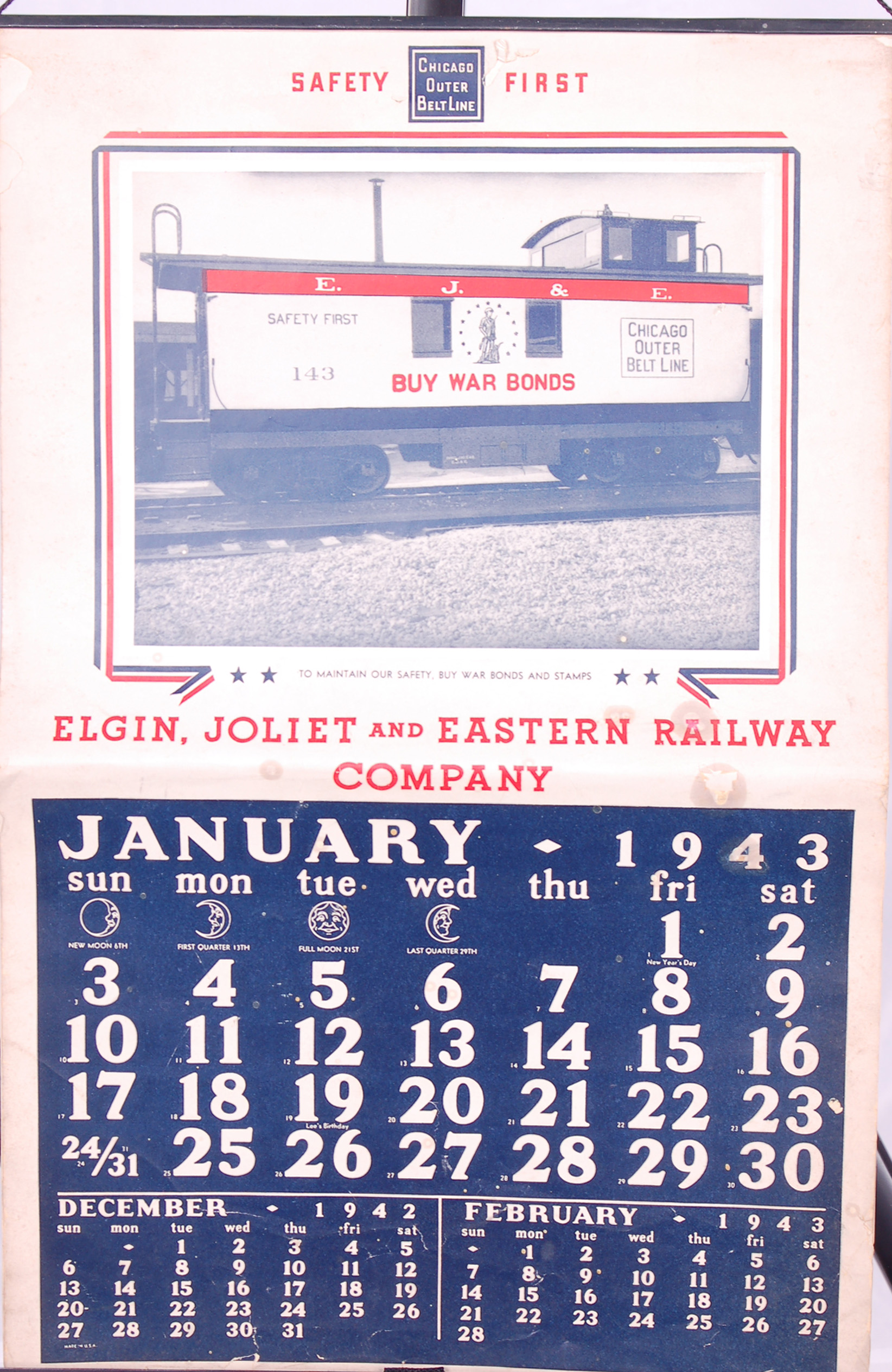 121 - Elgin, Joliet & Eastern Railroad 1943 War Bonds Calendar - Complete thumbnail