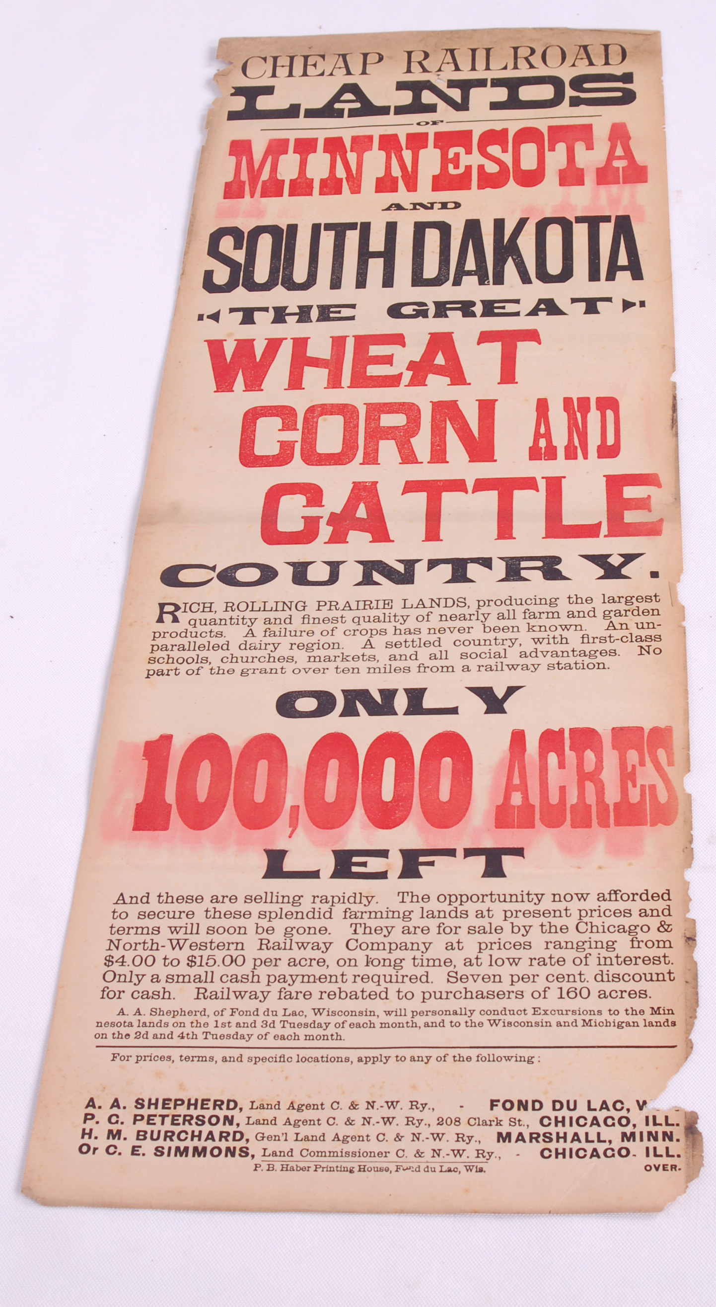 127 - Double sided Chicago and Northwestern Original Land for Sale Broad-bill thumbnail