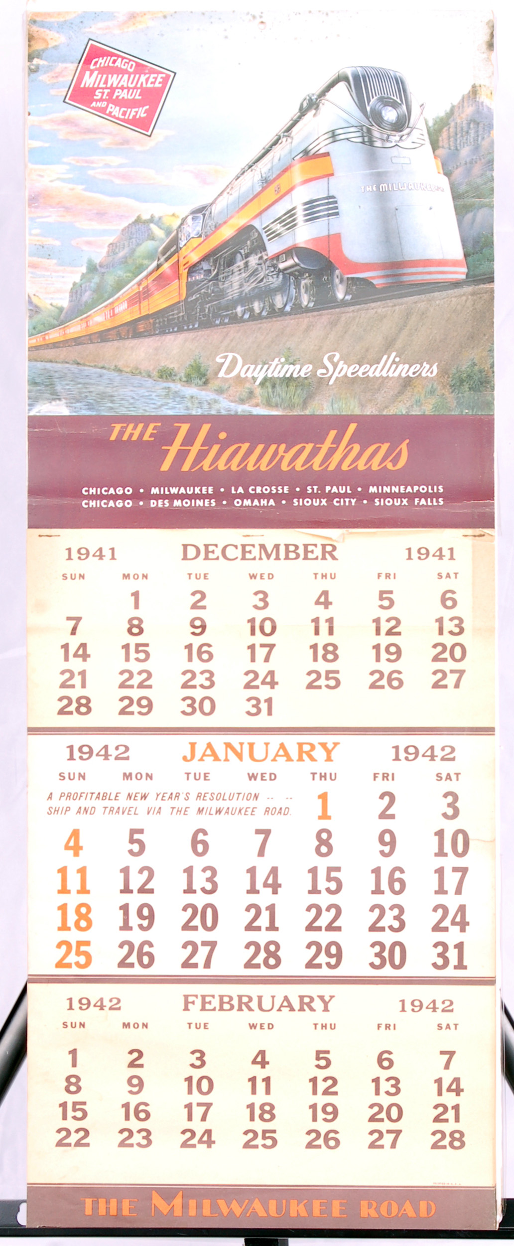 152 - Milwaukee Road Railroad 1941/1942 Calendar Feat. Daytime Hiawatha thumbnail
