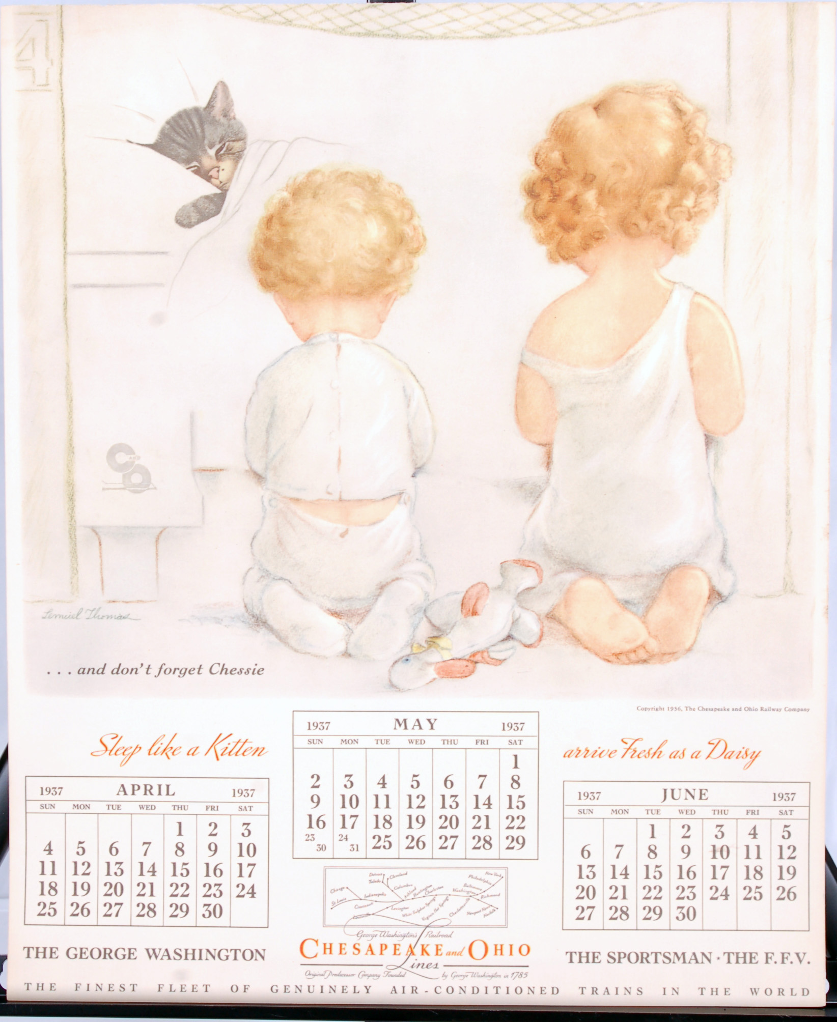 170 - Chesapeake and Ohio Railroad 1937 Original Calendar Print - ...And Don't Forget Chessie thumbnail