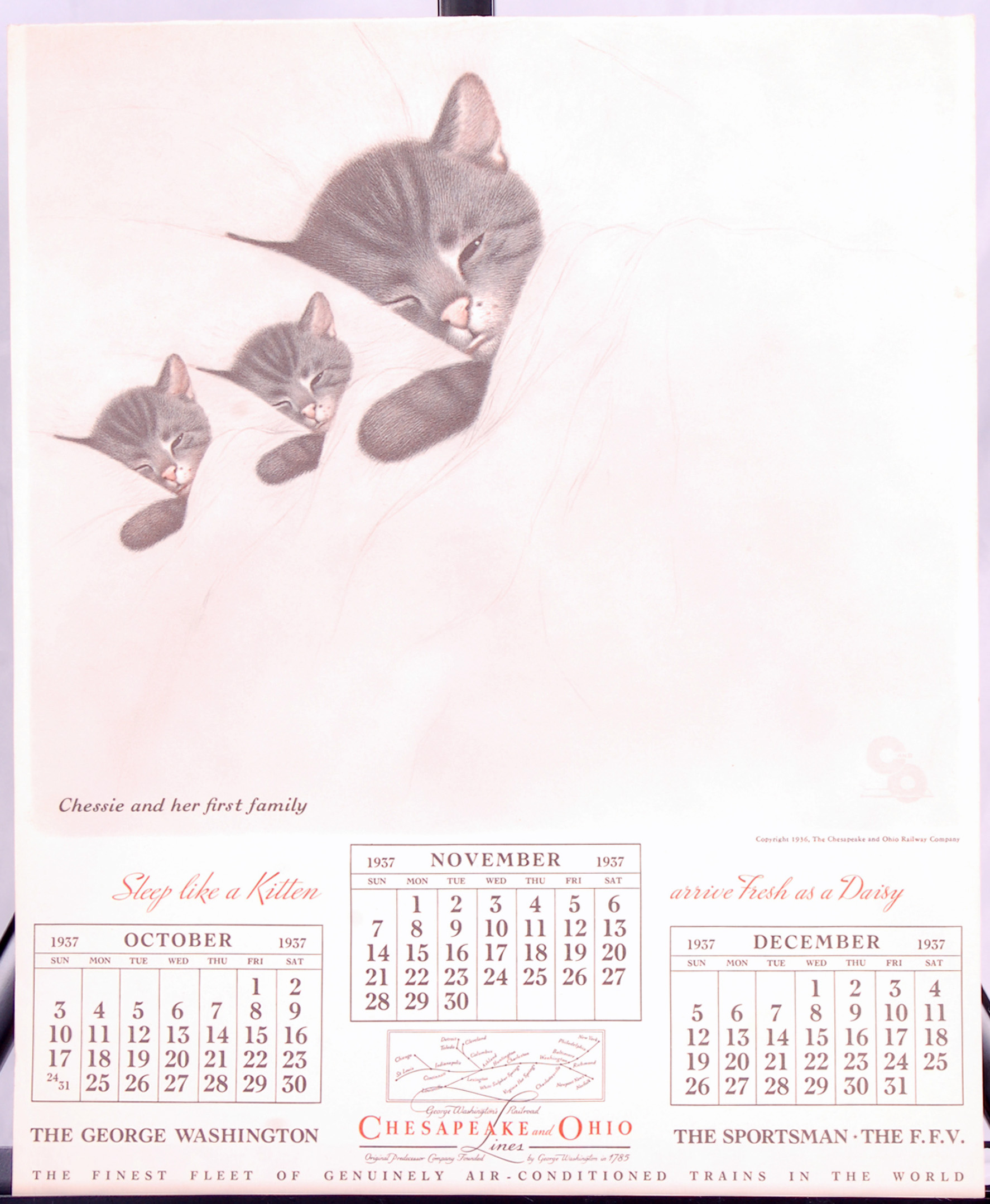 171 - Chesapeake and Ohio Railroad 1937 Original Calendar Print - Chessie and Her First Family thumbnail