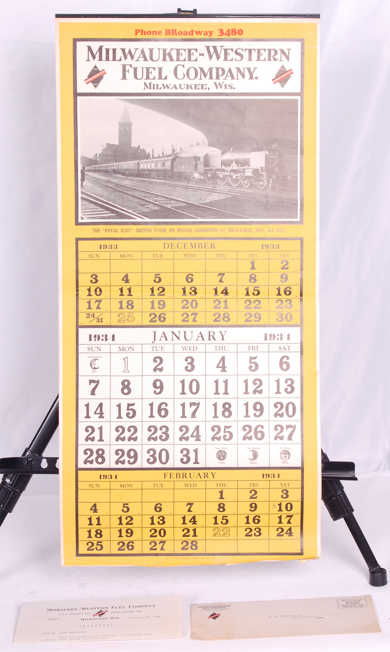 172 - 1934 Milwaukee - Western Fuel Company Calendar Feat. LMS Royal Scott Locomotive #6100 in Milwaukee thumbnail