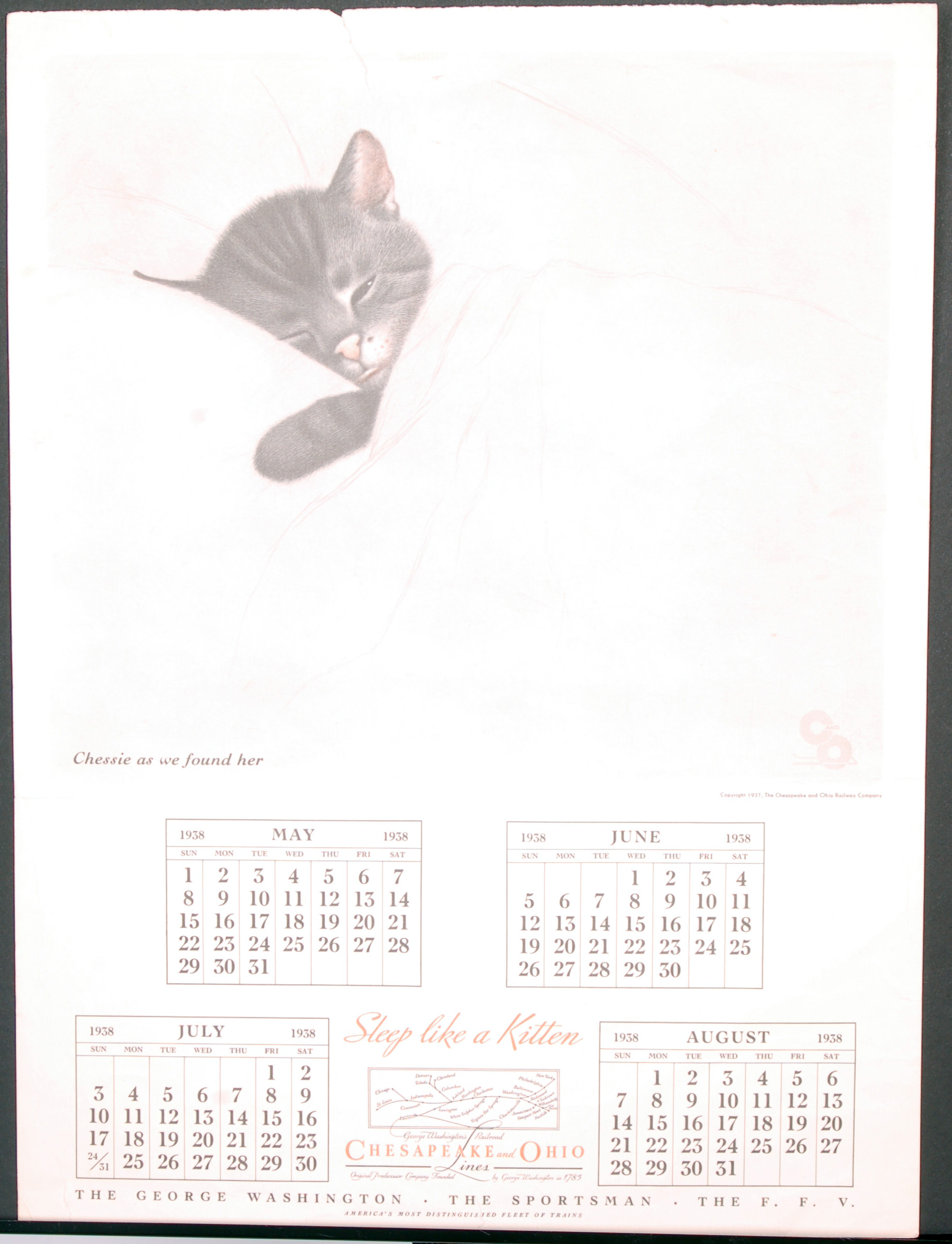 218 - Chesapeake and Ohio Railroad 1938 Original Calendar Print - Chessie As We Found Her thumbnail