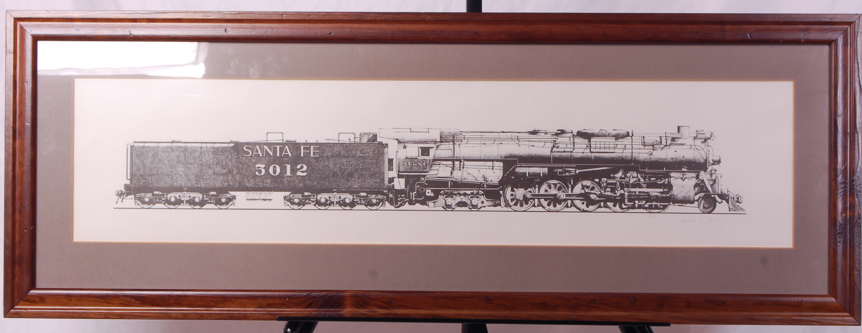 255 - Framed Santa Fe Railroad #5012 2-10-4 Texas Type Locomotive - Pen & Ink Print thumbnail