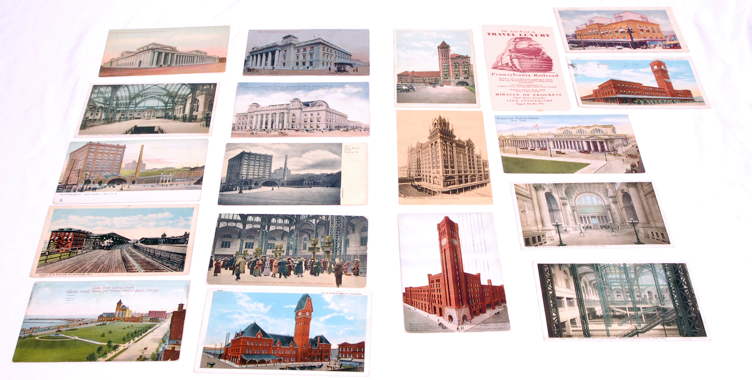 256 - 19 Railroad Postcards feat. Chicago / New York terminals Pennsylvania, Chicago and Northwestern, and Illinois Central. thumbnail