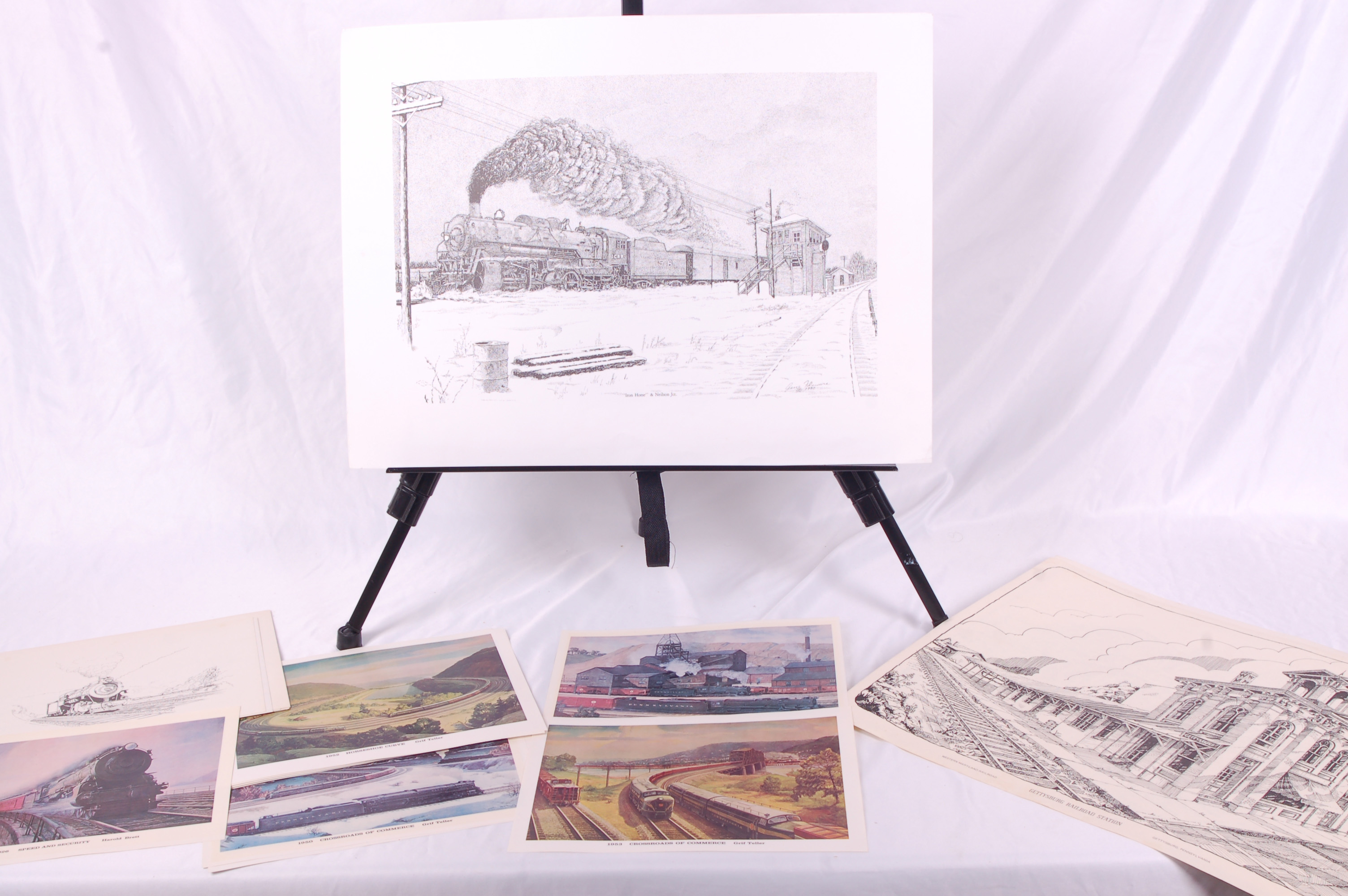 258 - Group of 43 Pen and Ink & Grif Teller Railroad Prints - Pennsylvania Railroad, Illinois Central, CB&Q thumbnail