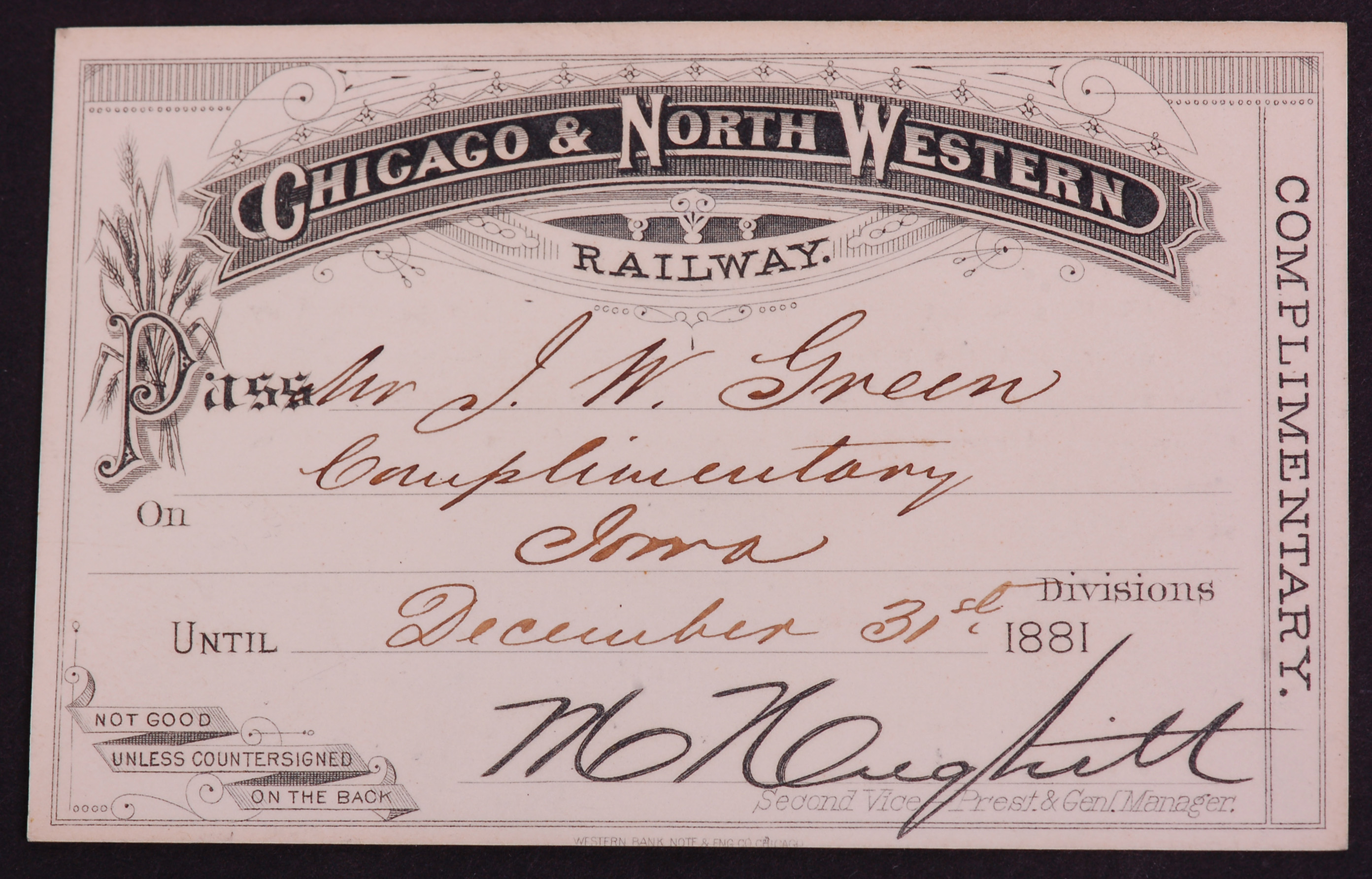 265 - 1881 Chicago and North Western Railroad Annual Pass thumbnail