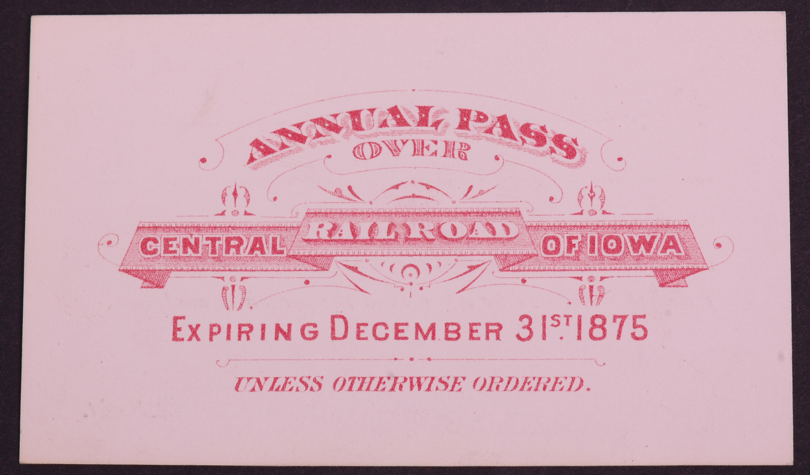 338 - Central Railroad of Iowa 1875 Annual Pass thumbnail