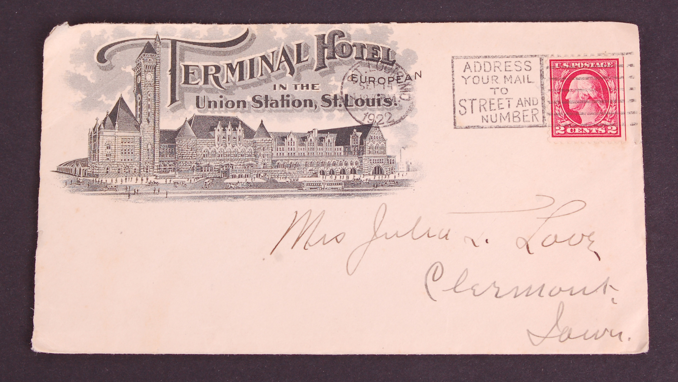 359 - 1922 Letter from Don Love to Julia Love on Terminal Hotel St. Louis Stationary thumbnail