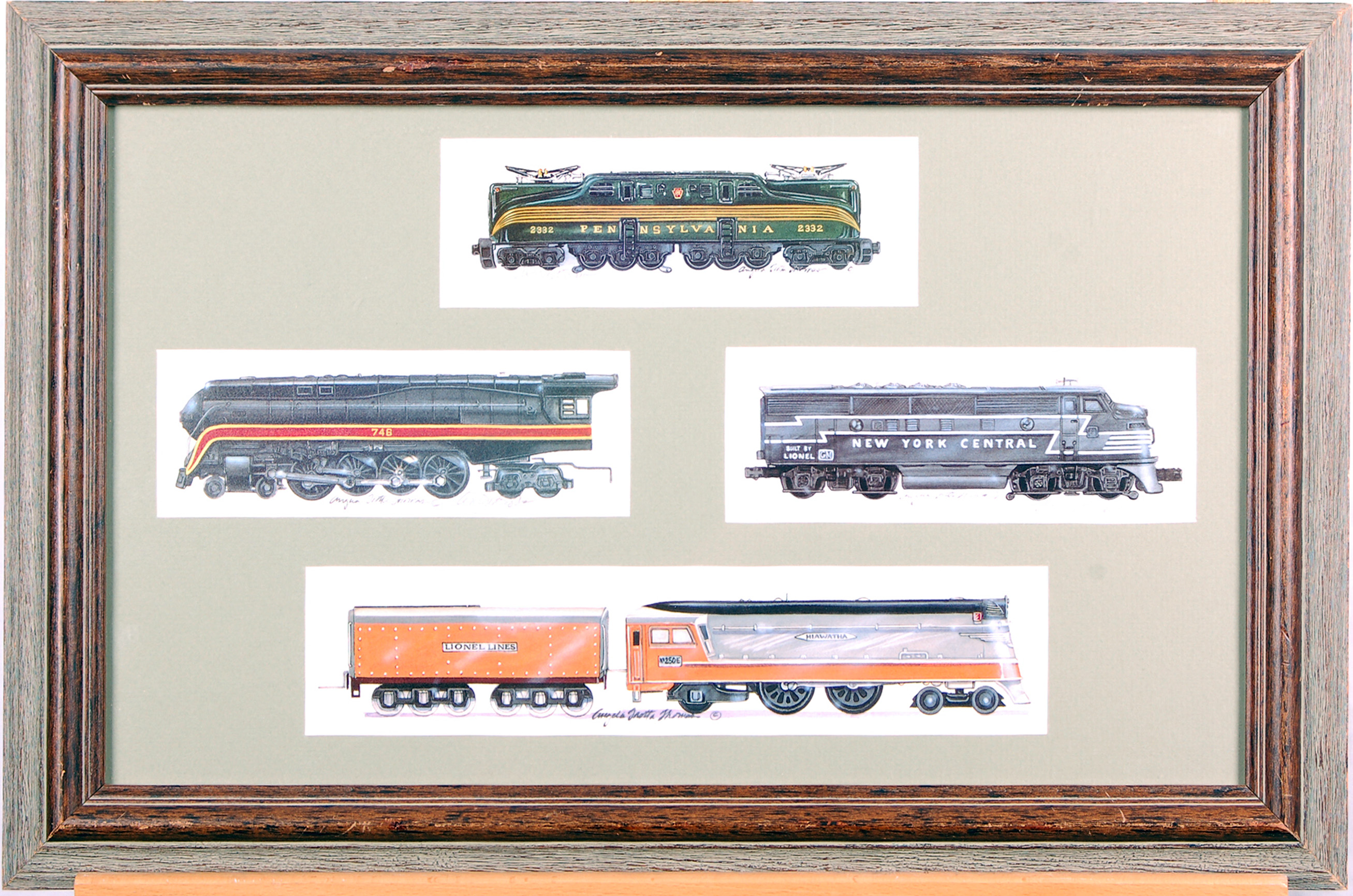 1 - Four Lionel Re-marque locomotives ( 250E Hiawatha, N&W 746, 2333 NYC, 2332) thumbnail