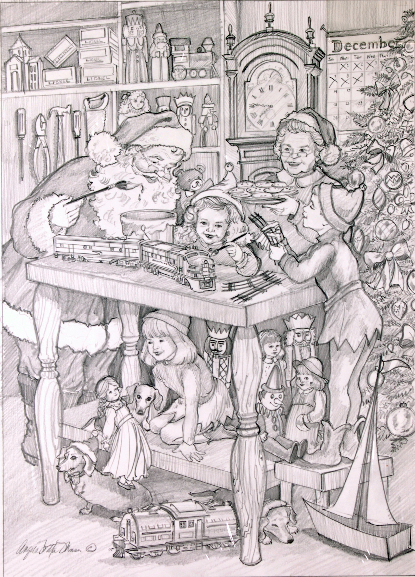 2 - Santa's Workshop - Original Artist Concept Pencil Sketch thumbnail