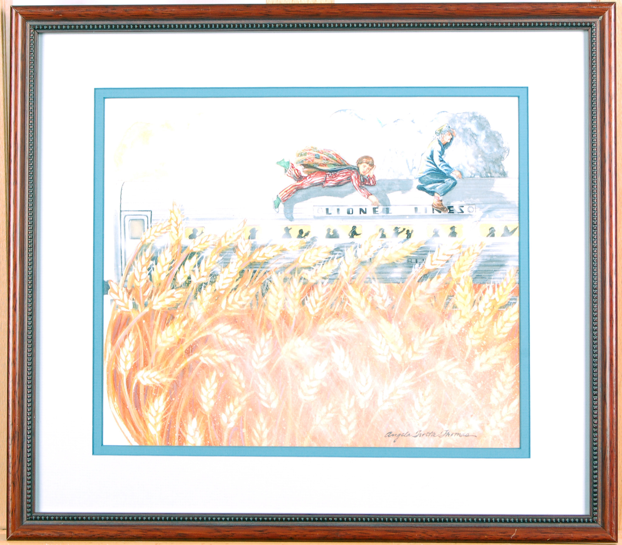 25 - The Mighty Santa Fe - Original Lionel Lines field of wheat interior page passenger train artwork thumbnail