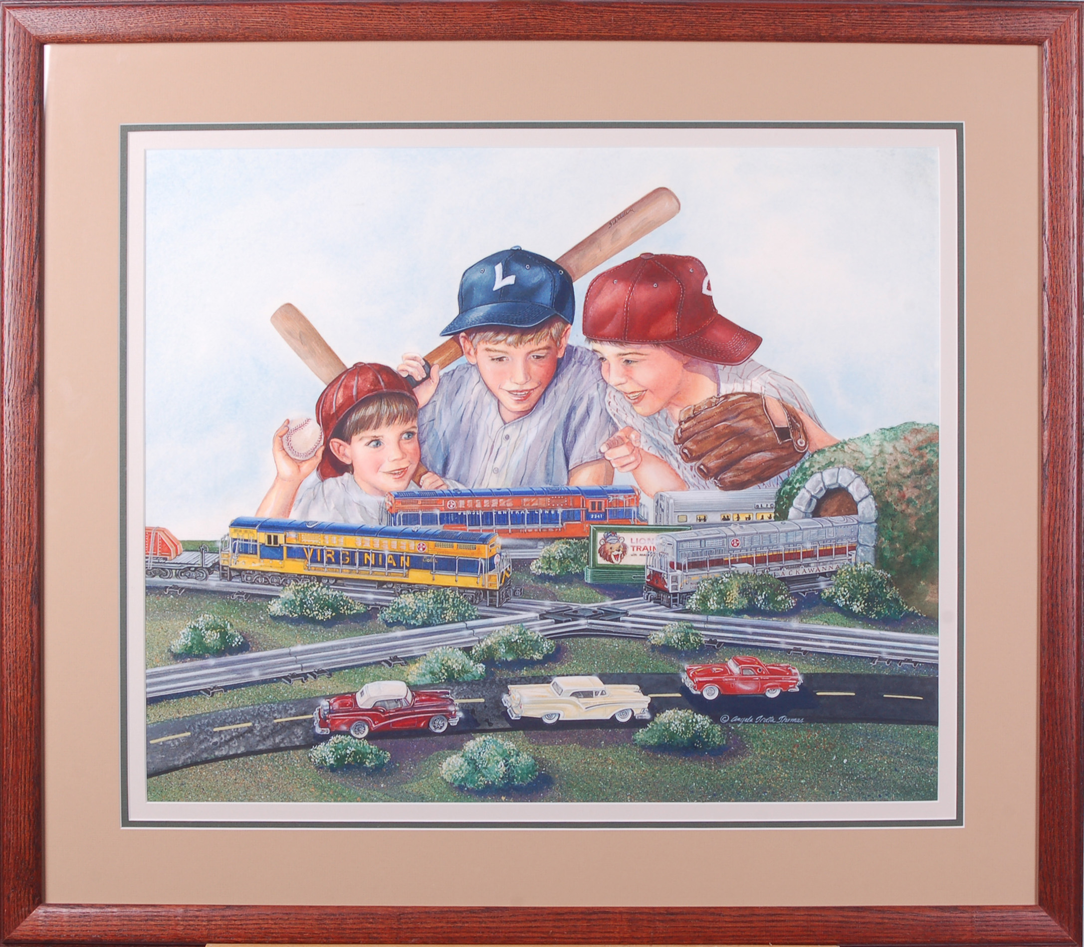 37 - Triple Play - Original framed watercolor painting thumbnail