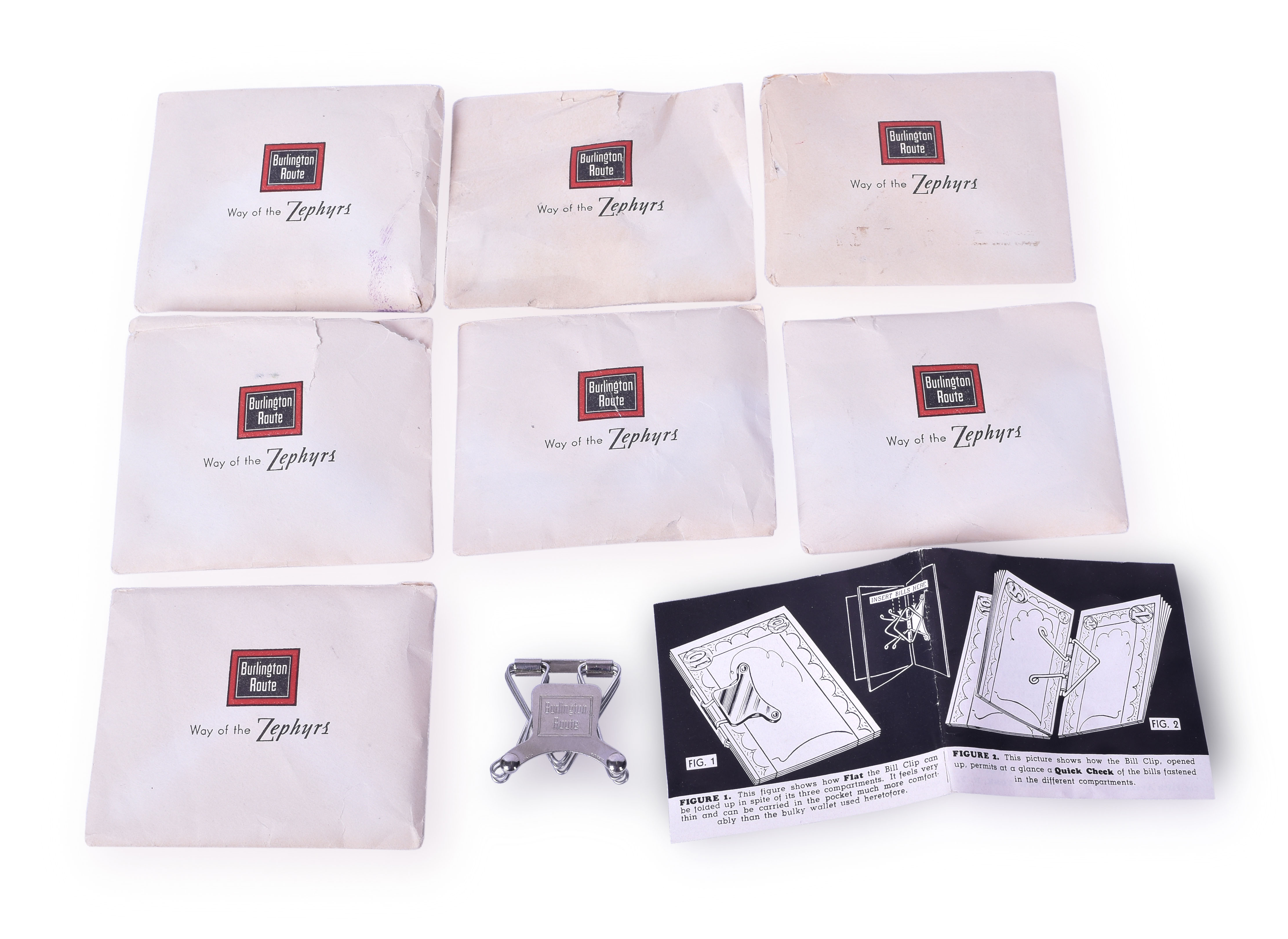 32 - Group of Seven CB&Q / Burlington Route Advertising Money Clips - NOS thumbnail