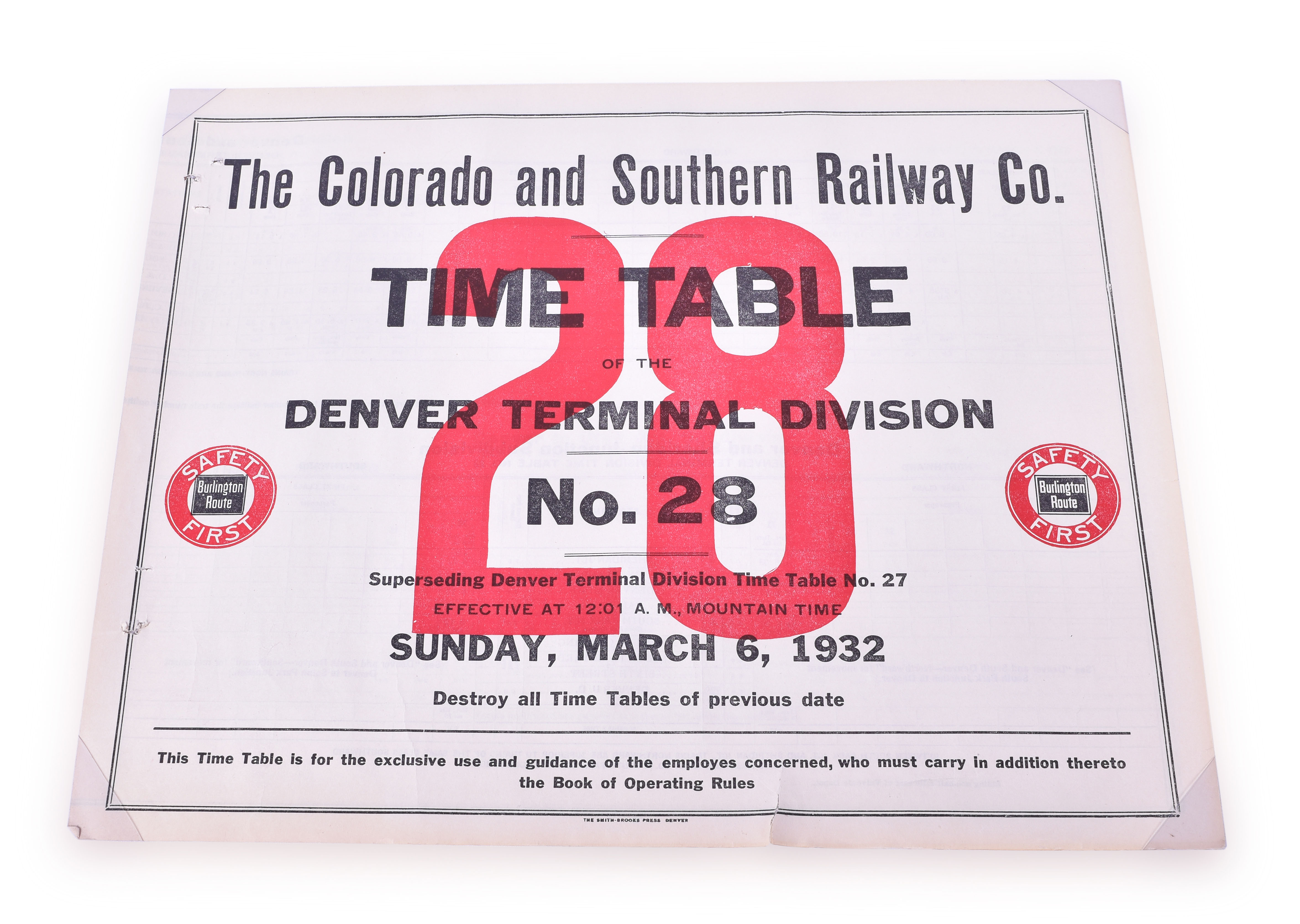 33 - Colorado & Southern 1932 Employee Timetable - No. 28 - Denver Terminal Division thumbnail