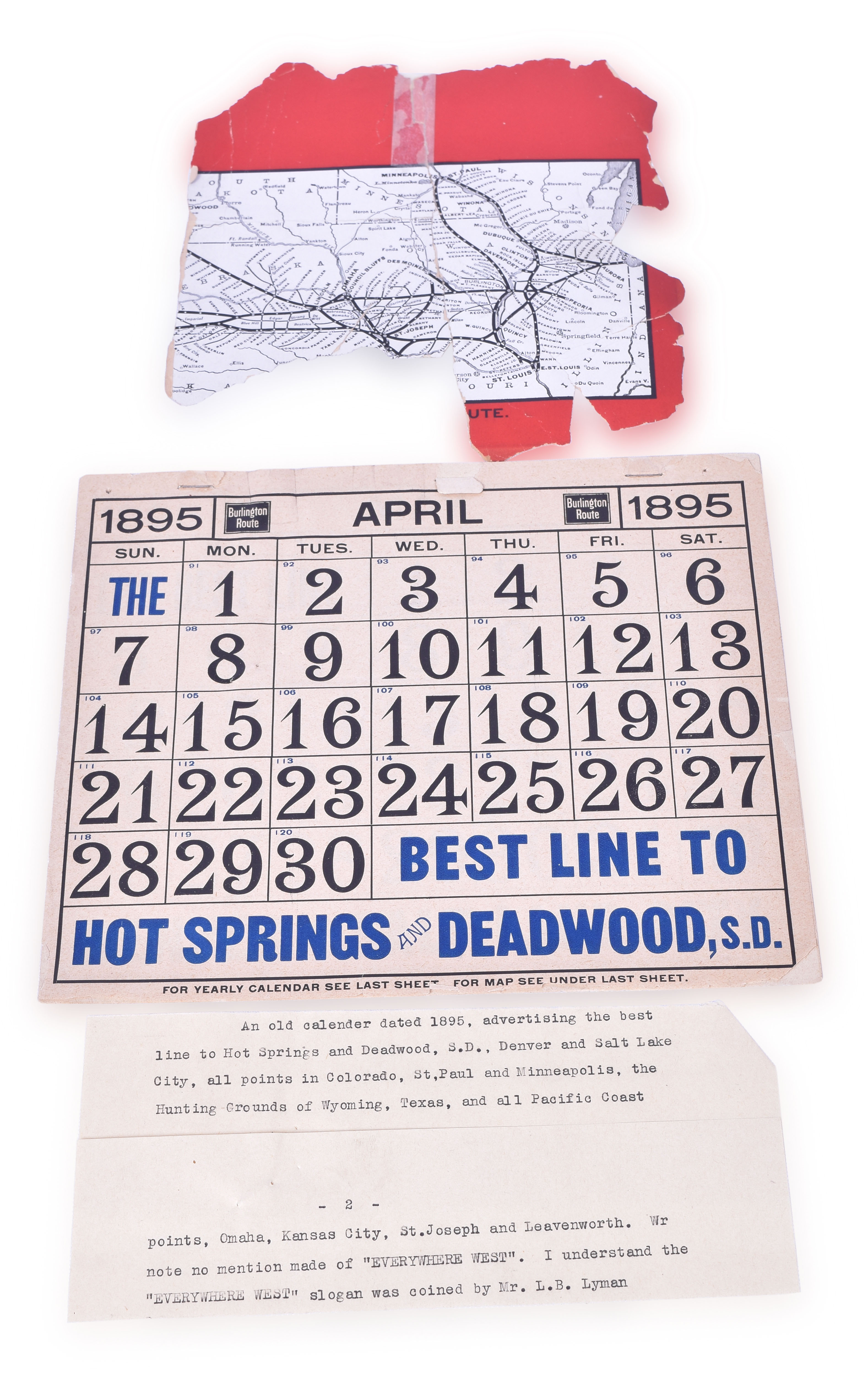 36 - CB&Q Railroad 1895 Partial Calendar - CB&Q Company Archives thumbnail