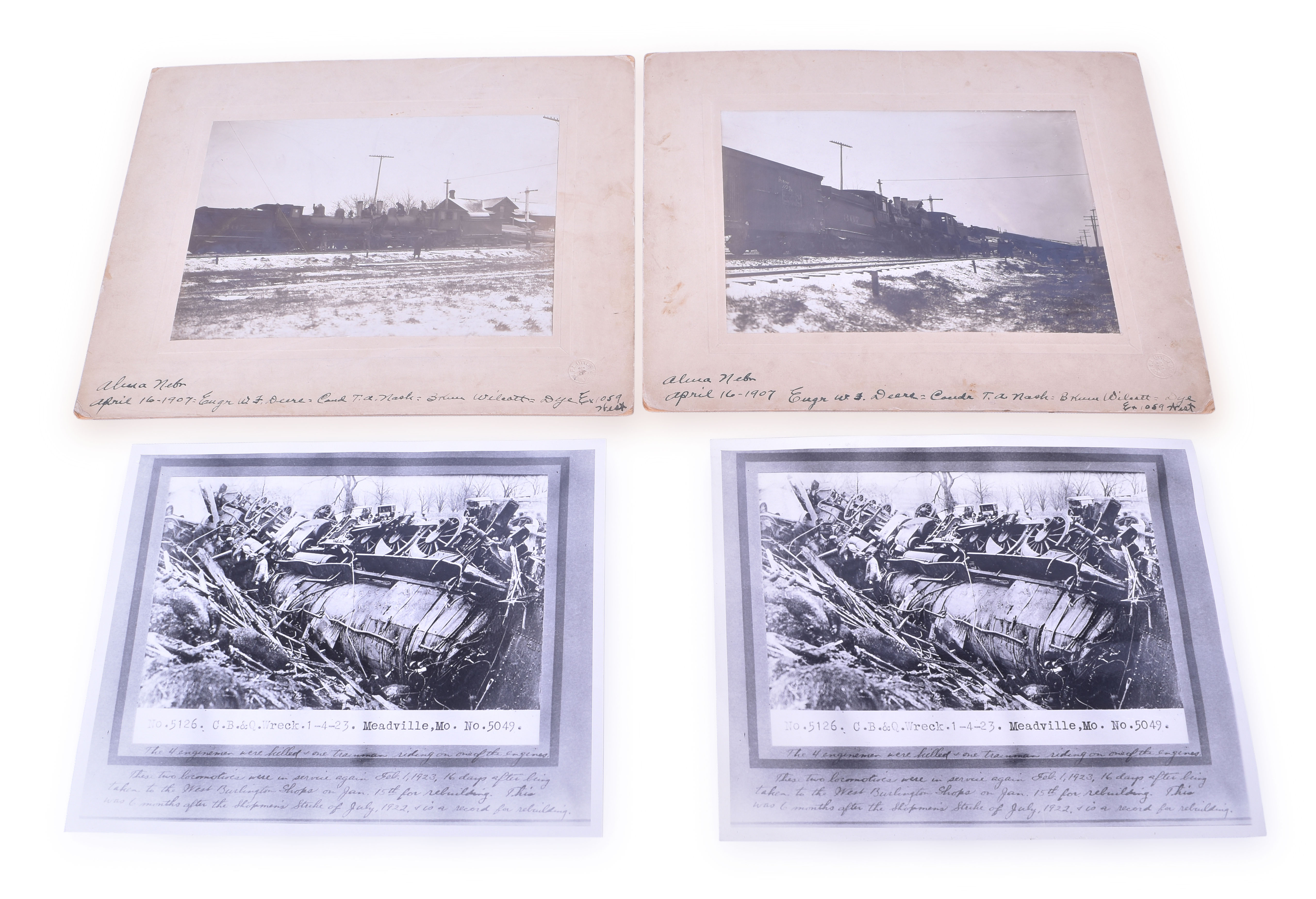 37 - Four CB&Q / Chicago, Burlington & Quincy Railroad Accident Photographs - Alma, Nebraska 1907 and Meadville, Missouri 1923 thumbnail