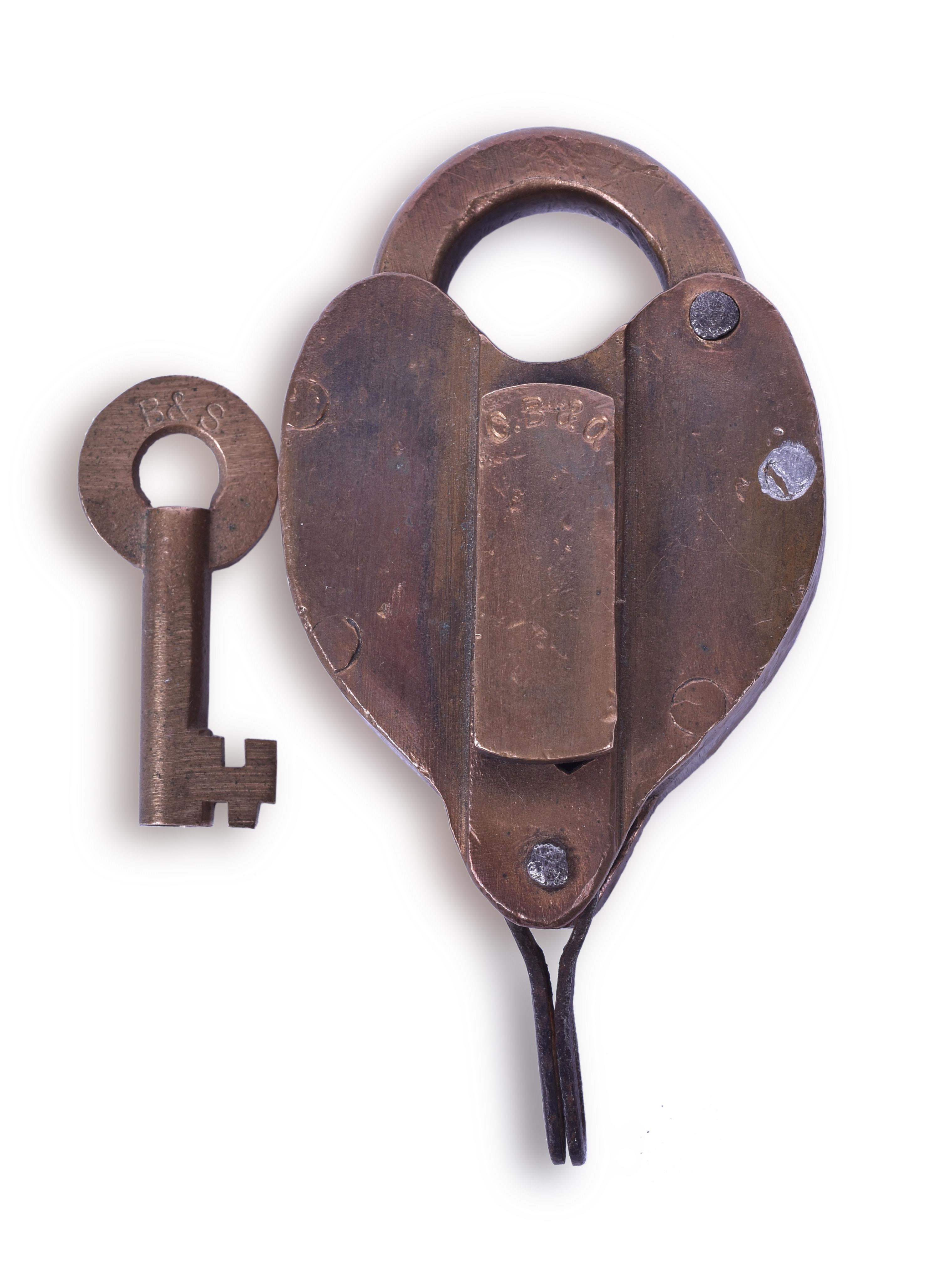 48 - Chicago, Burlington & Quincy / CB&Q Railroad Brass Lock w/ Key thumbnail