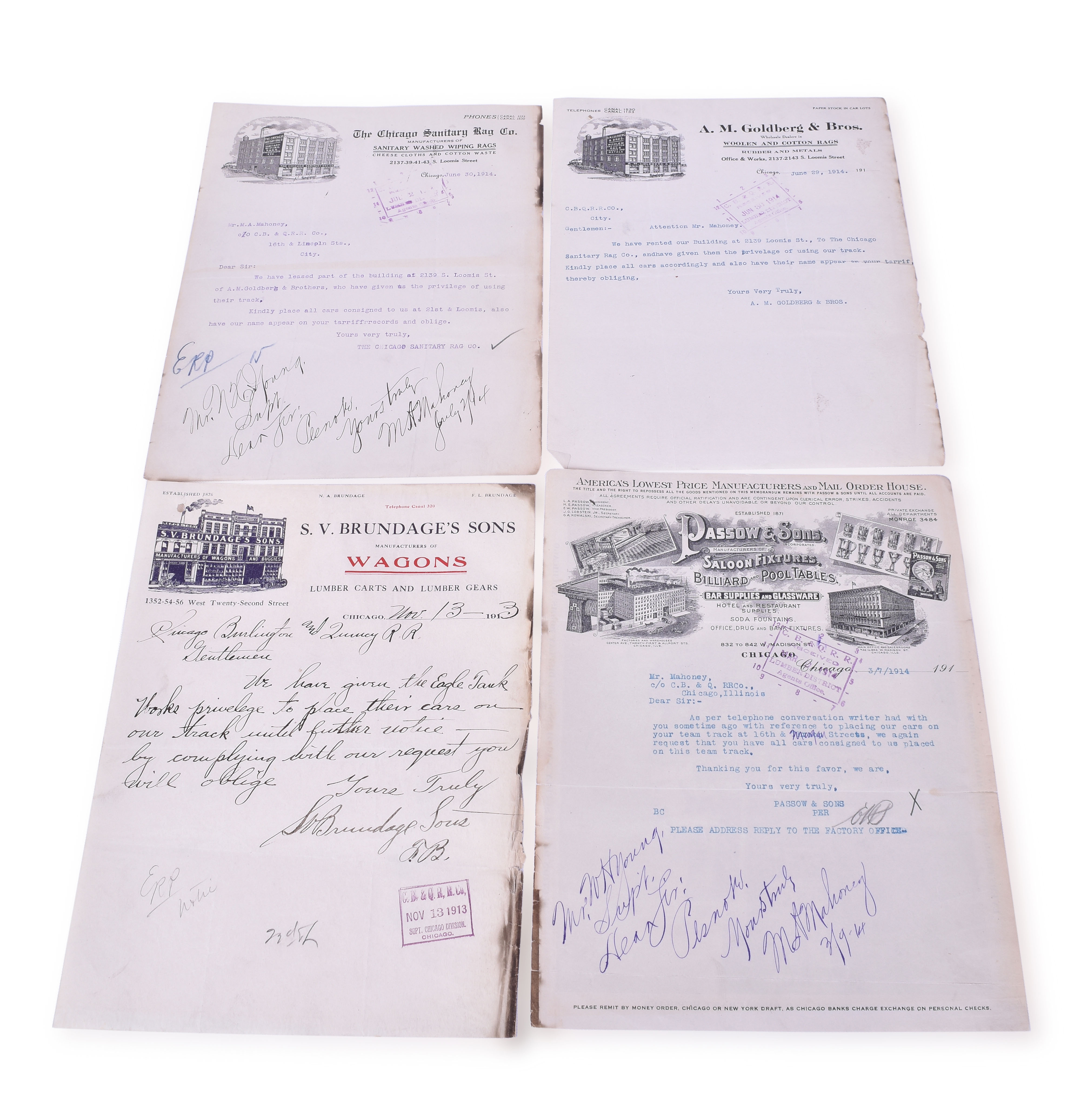 53 - Four Letters to the CB&Q in Chicago 1913/1914 ref. Car Storage thumbnail