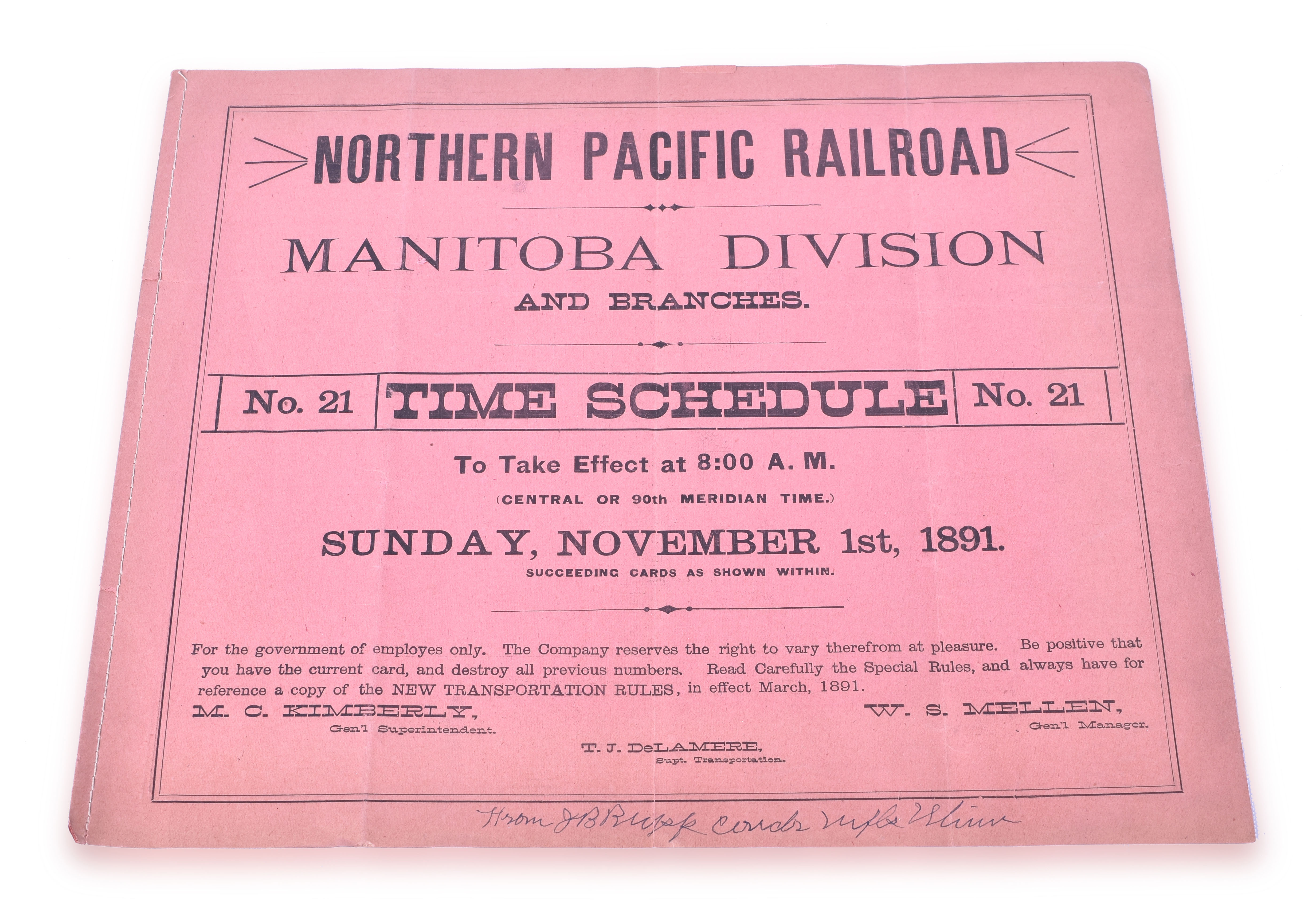 72 - Northern Pacific Railroad Manitoba Division No. 21 1891 Employee Timetable thumbnail