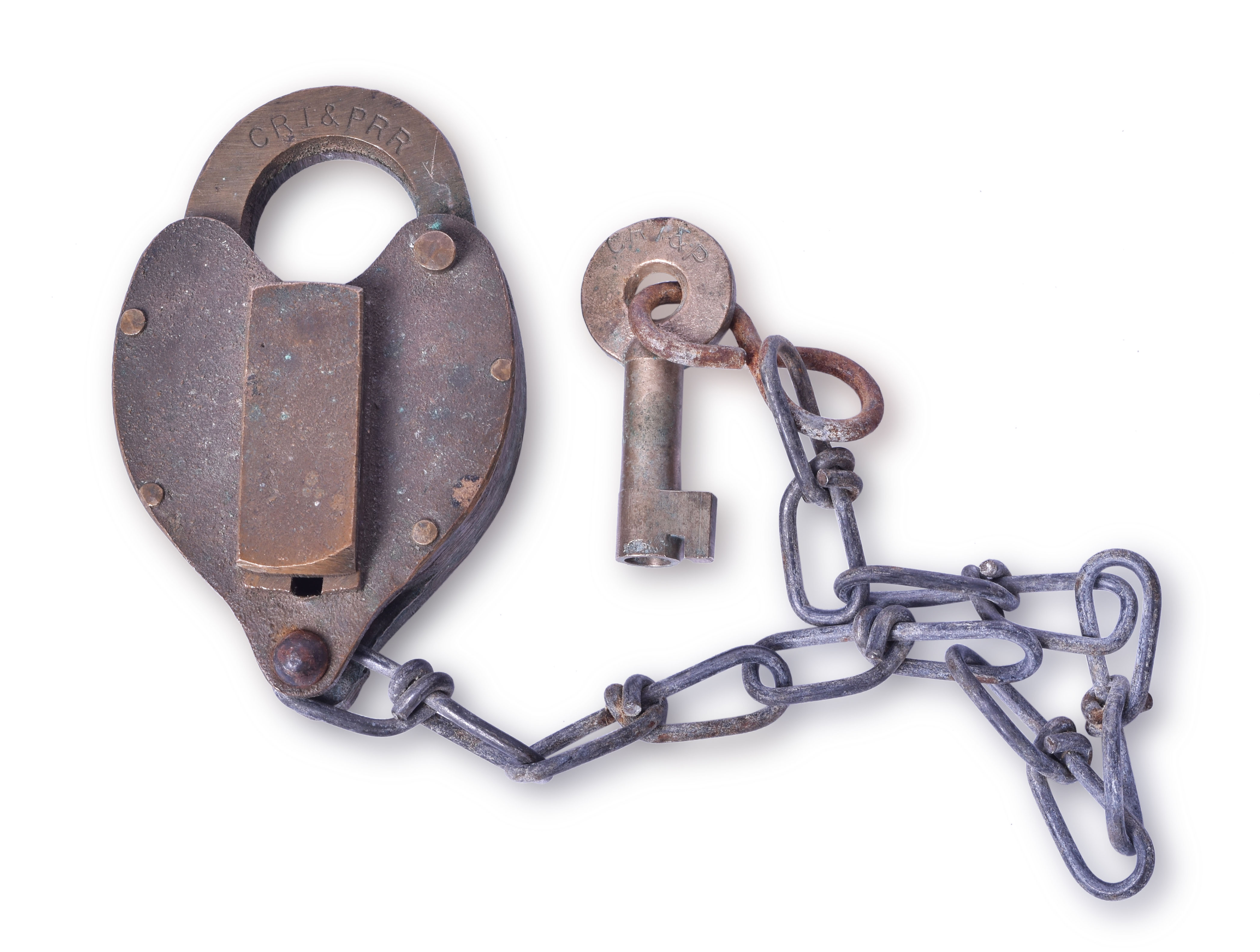 86 - Chicago, Rock Island & Pacific Railroad Hansl Brass Lock w/ Adlake Key thumbnail