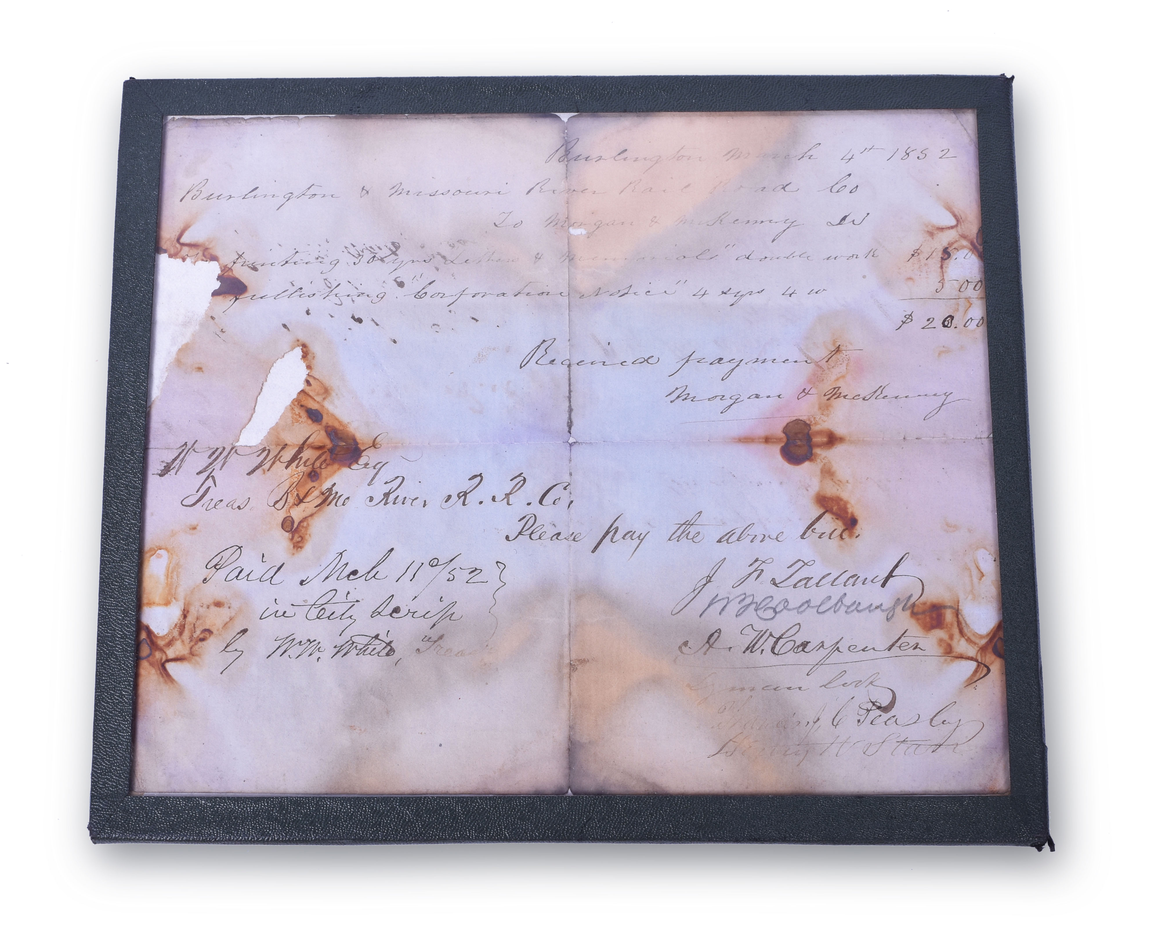 91 - Burlington & Missouri River Railroad Co. 1852 Correspondence Letter - Signed - CB&Q Company Archives thumbnail