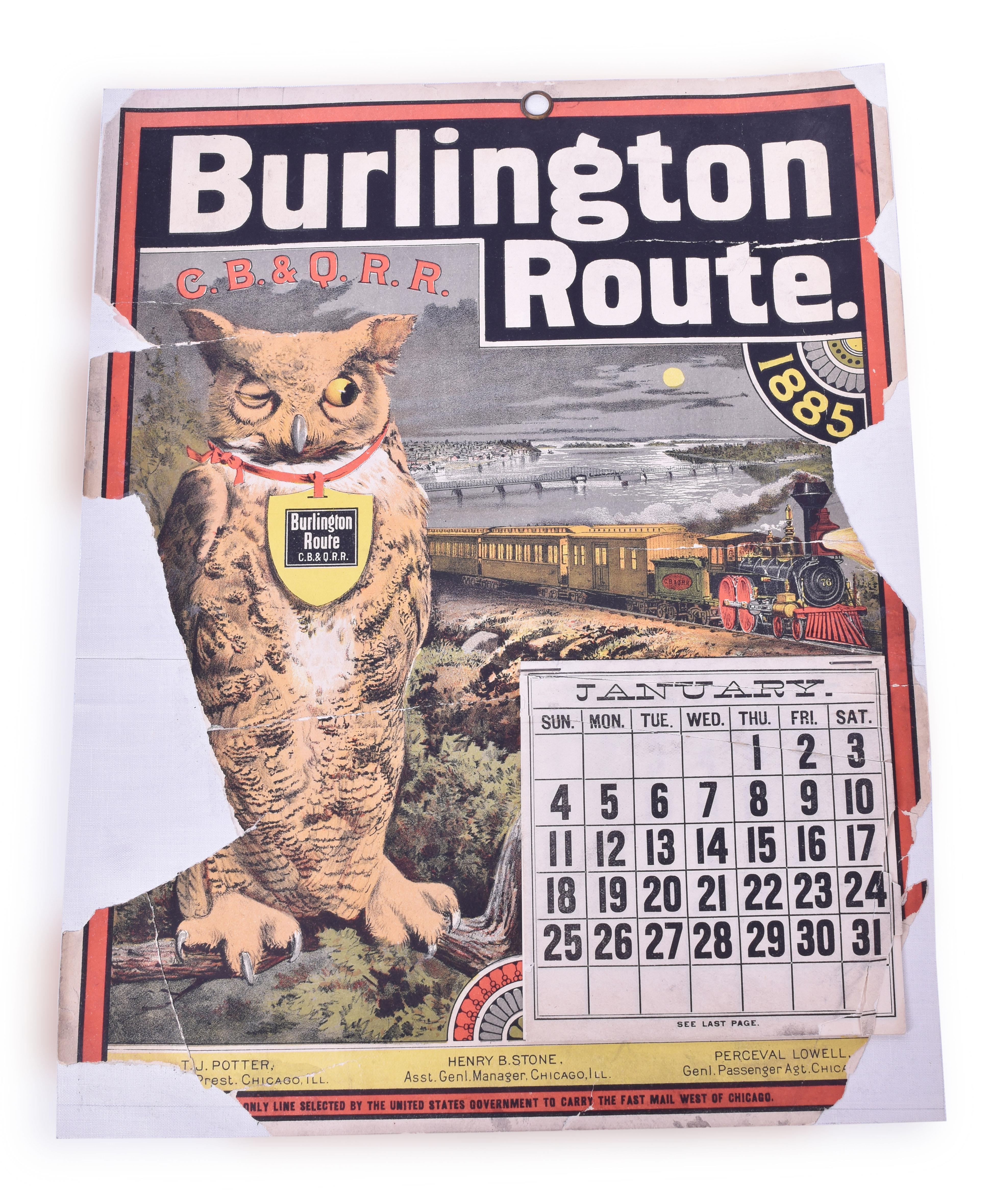 93 - Burlington Route / CB&Q Railroad 1885 Owl Calendar thumbnail