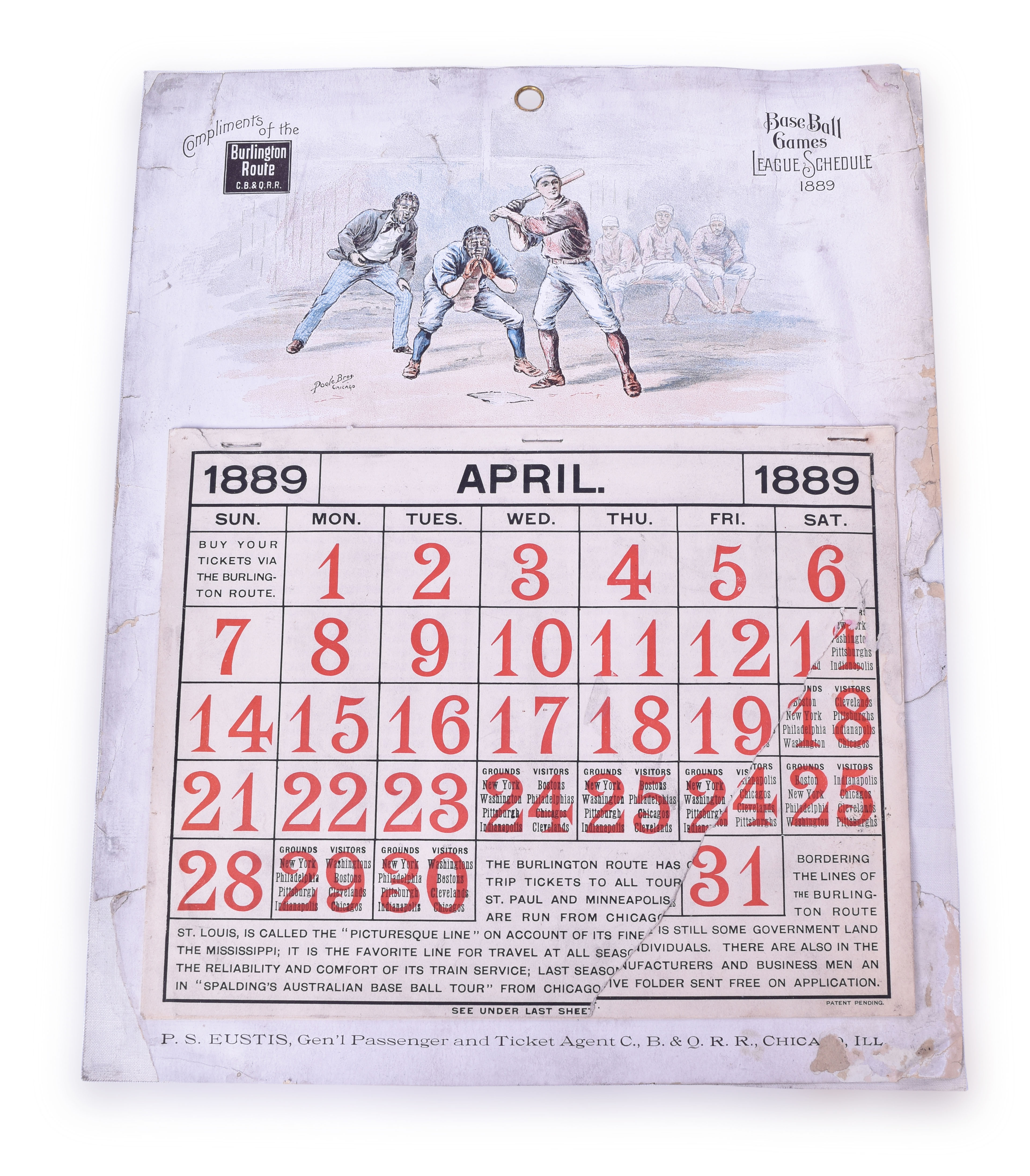 95 - 1889 CB&Q / Chicago, Burlington & Quincy Railroad April-October National League Baseball Calendar - CB&Q Company Archives thumbnail