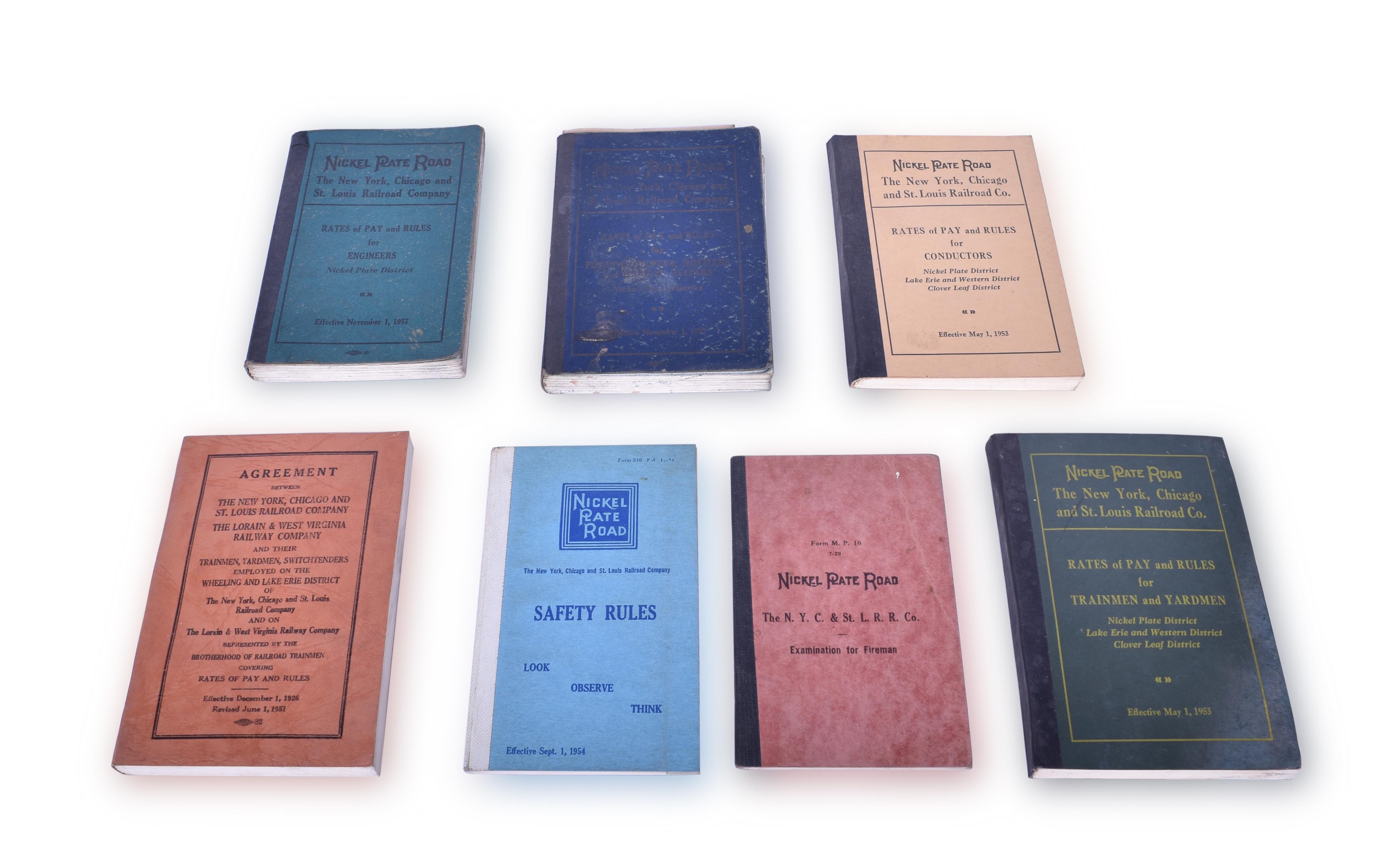 3 - Seven Nickel Plate Railroad Rates of Pay / Rule Books, plus Firemans Examination Booklet thumbnail