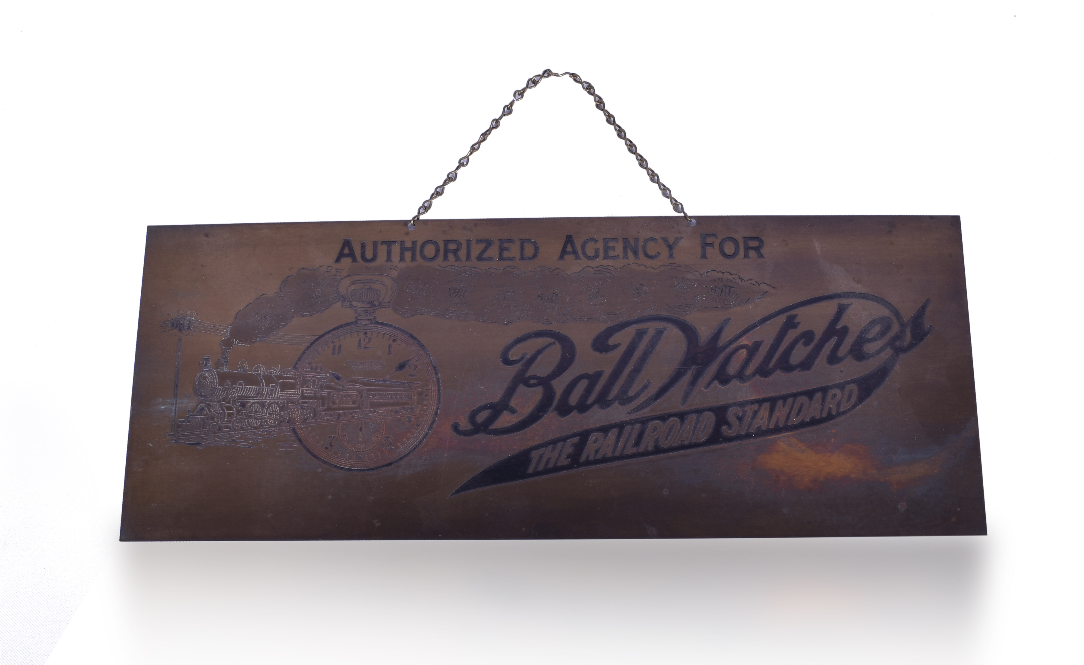38 - Ball Watches - The Railroad Standard - Brass Dealer Sign. thumbnail