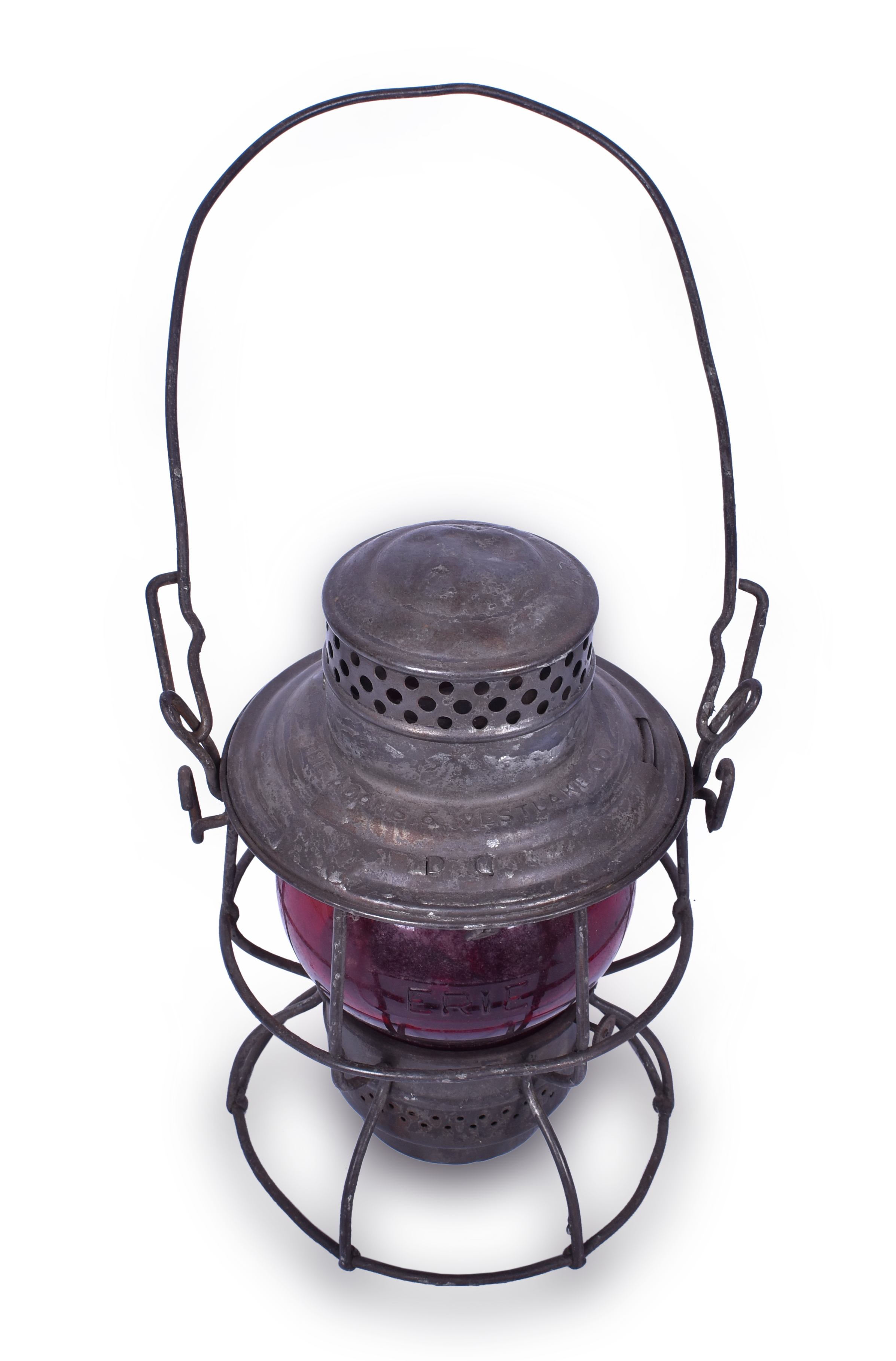 49 - Adlake 300/400 Kero Erie Railroad Red Short Globe Lantern w/ Embossed Globe thumbnail