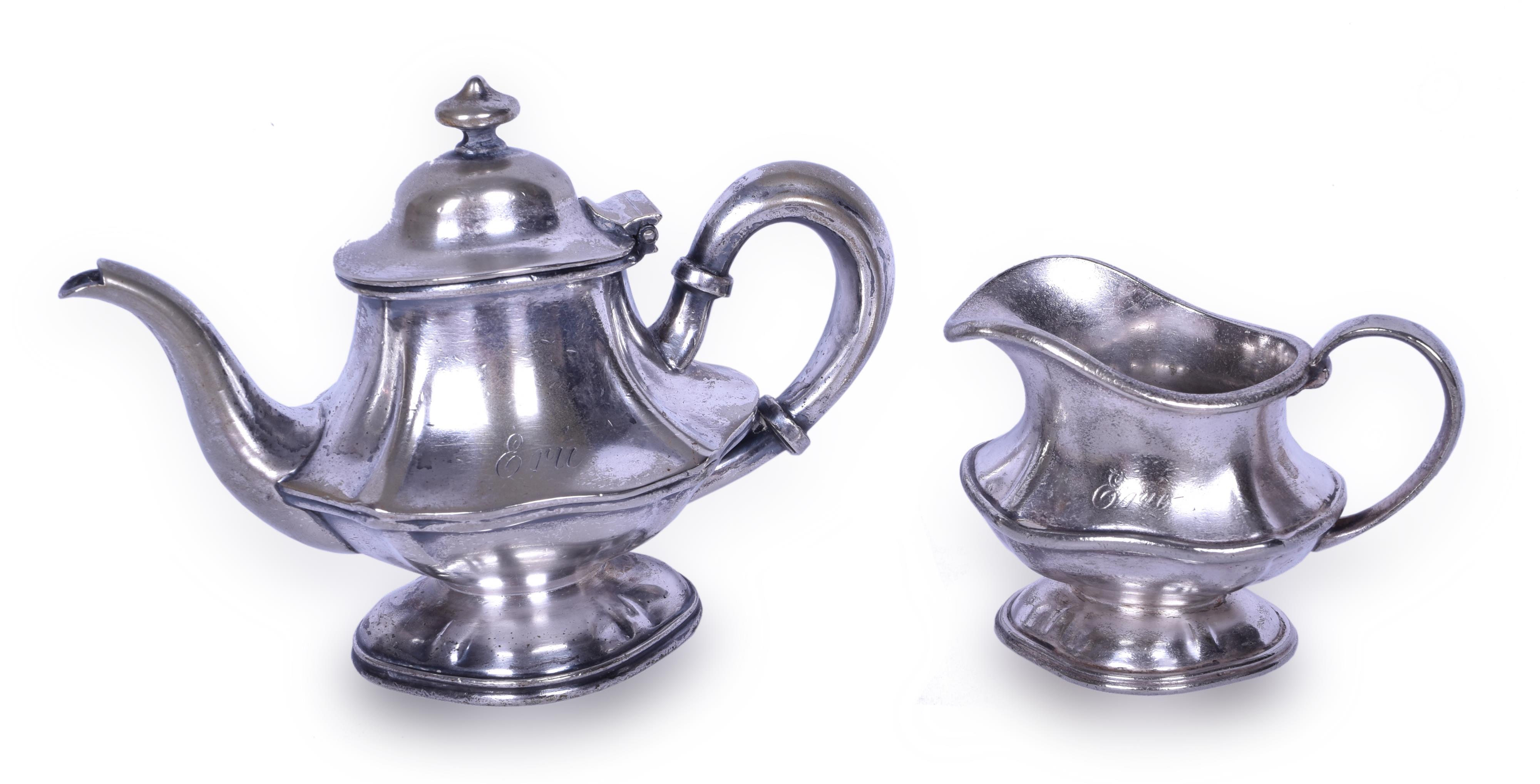 98 - Erie Railroad Soldered Silver Tea Pot & Creamer thumbnail
